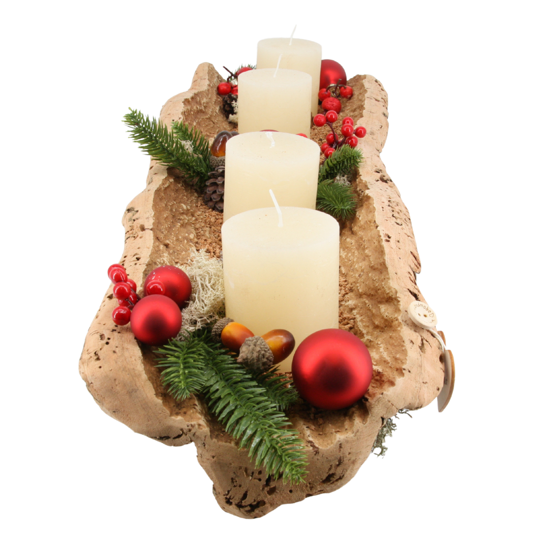 Korkschale als Adventsgesteck