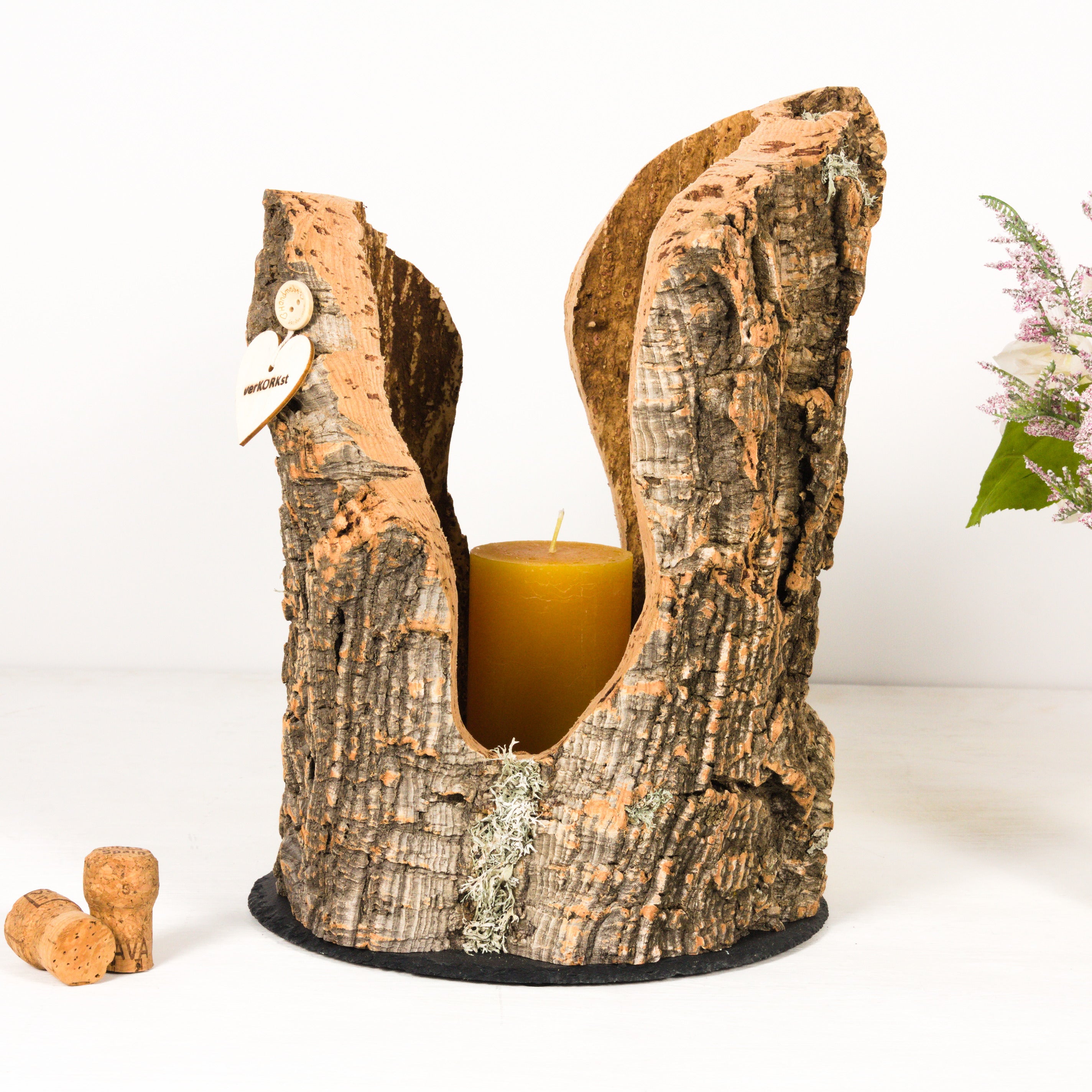 verKORKst Premium Windlicht und Tischlampe aus Korkrinde * Tischleuchte * Teelichthalter Kerzenhalter * rustikale Dekoration * handmade * Unikat