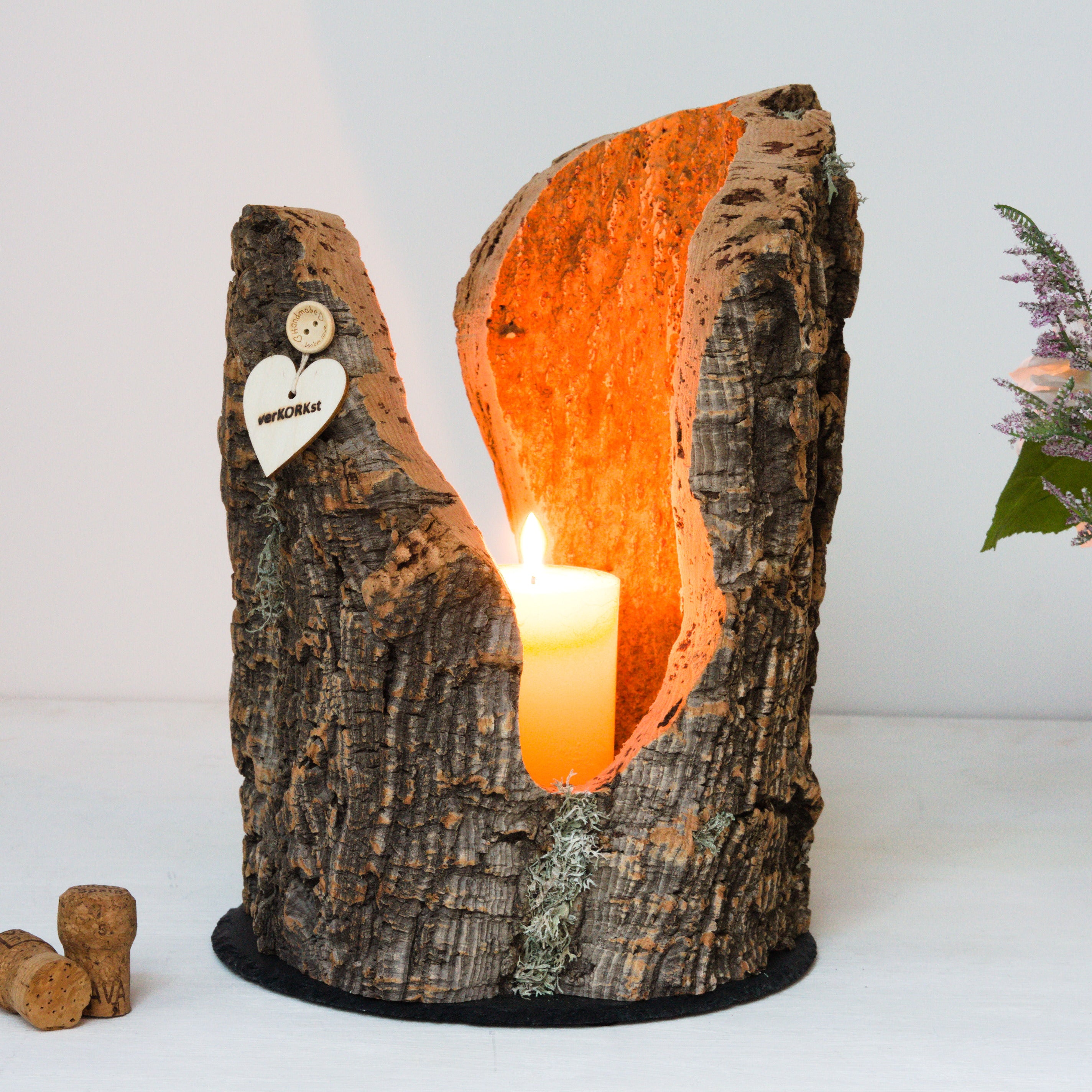 verKORKst Premium Windlicht und Tischlampe aus Korkrinde * Tischleuchte * Teelichthalter Kerzenhalter * rustikale Dekoration * handmade * Unikat