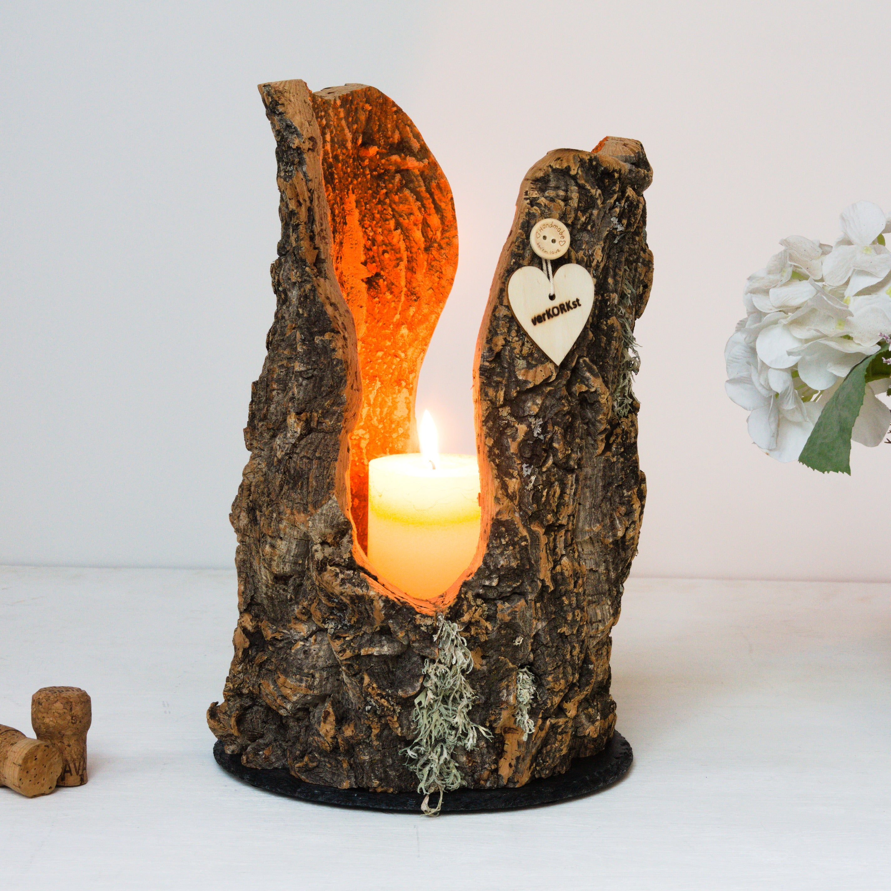 verKORKst Premium Windlicht und Tischlampe aus Korkrinde * Tischleuchte * Teelichthalter Kerzenhalter * rustikale Dekoration * handmade * Unikat