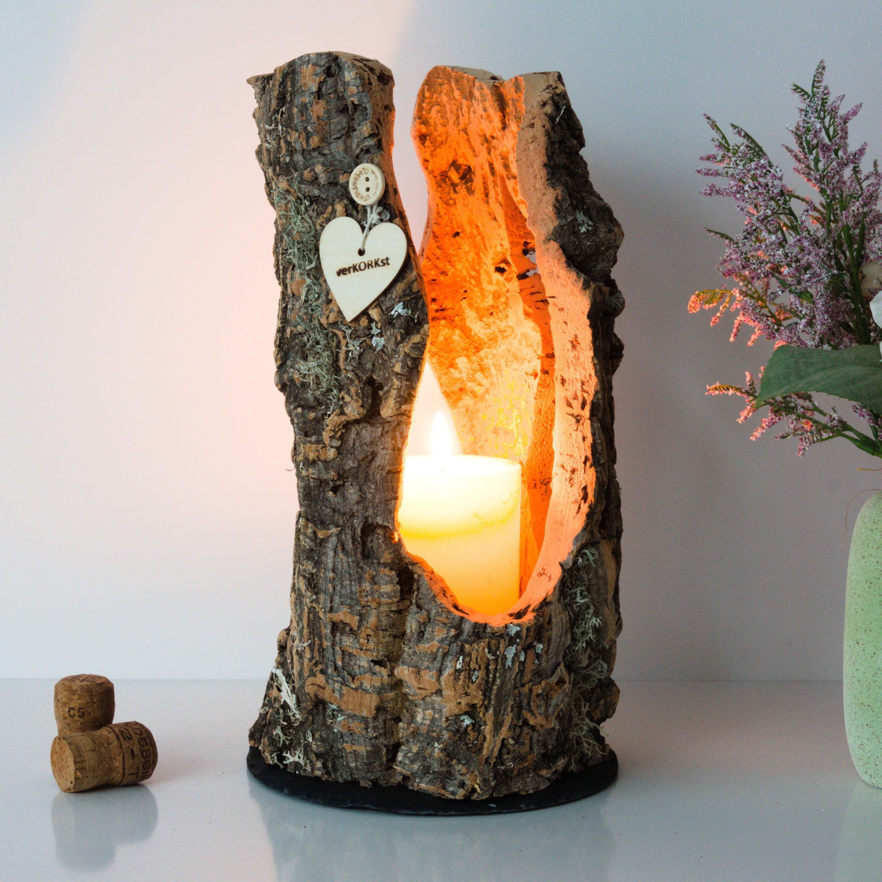verKORKst Premium Windlicht und Tischlampe aus Korkrinde * Tischleuchte * Teelichthalter Kerzenhalter * rustikale Dekoration * handmade * Unikat