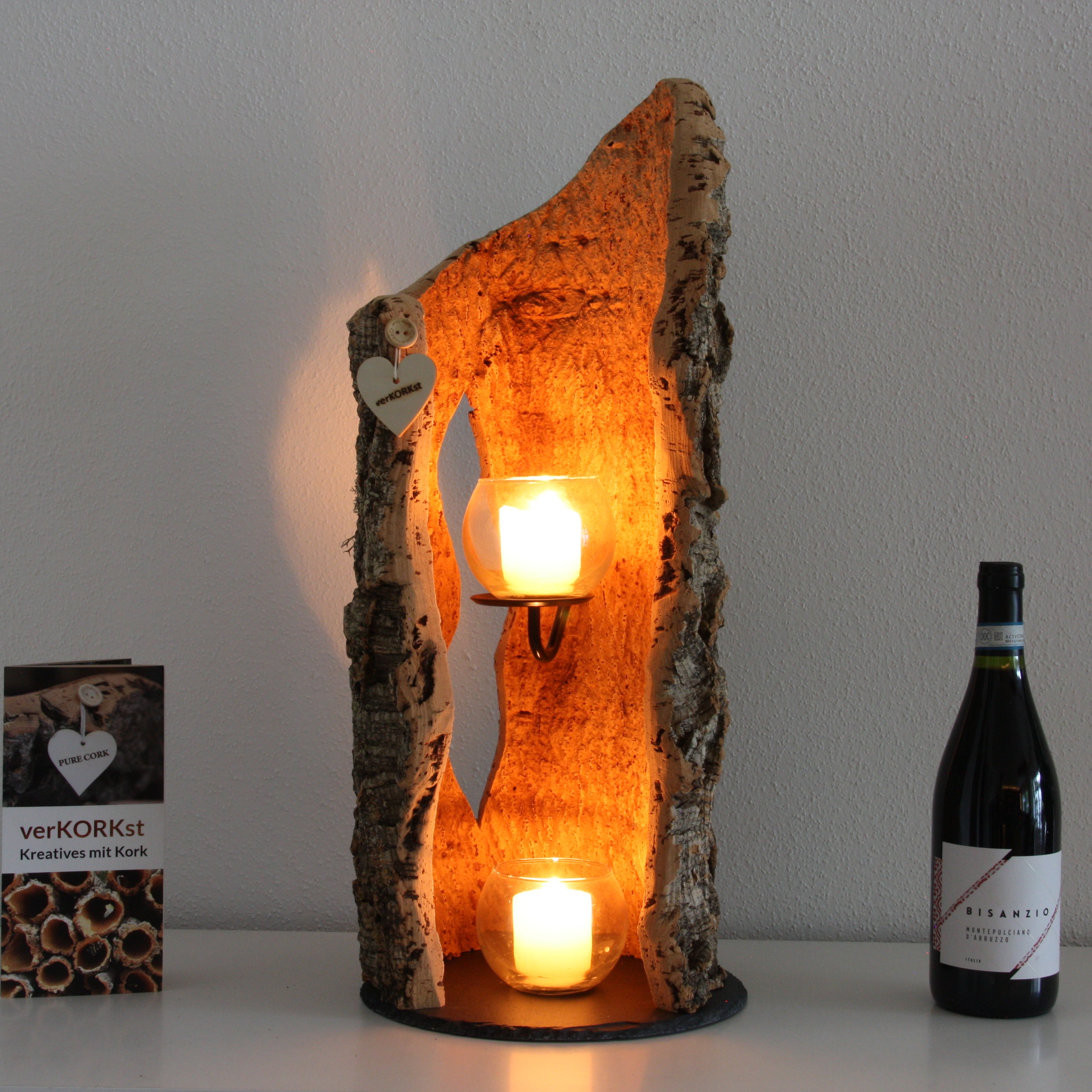 verKORKst Premium Windlicht aus Kork * Teelichthalter Kerzenhalter * rustikale Dekoration * hochwertige Deko Küche Wohnzimmer Terrasse