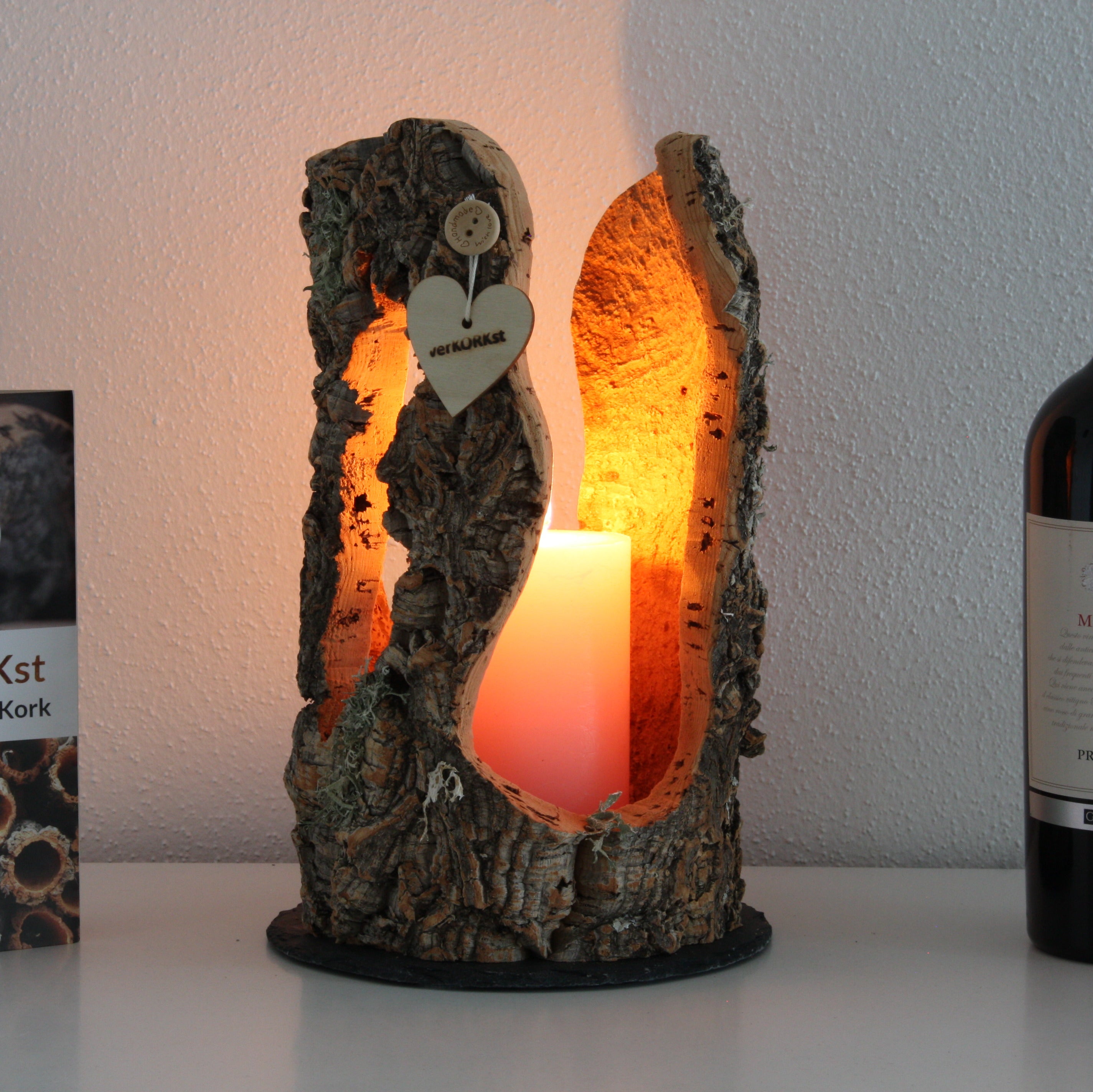 verKORKst Premium Windlicht und Tischlampe aus Korkrinde * Tischleuchte * Teelichthalter Kerzenhalter * rustikale Dekoration * handmade * Unikat