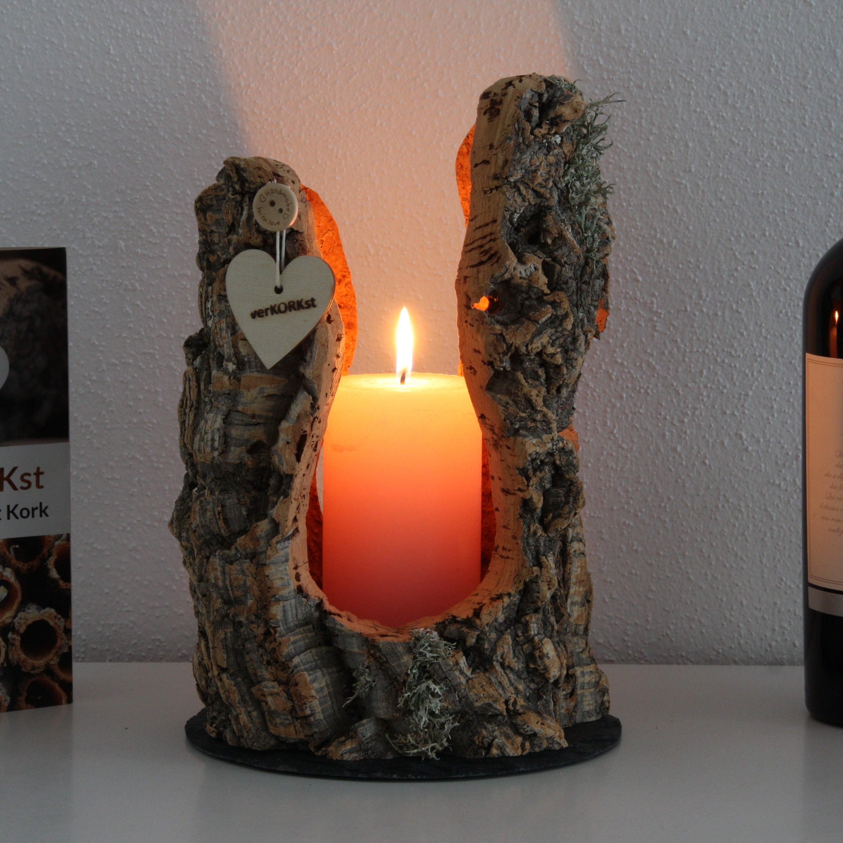 verKORKst Premium Windlicht und Tischlampe aus Korkrinde * Tischleuchte * Teelichthalter Kerzenhalter * rustikale Dekoration * handmade * Unikat