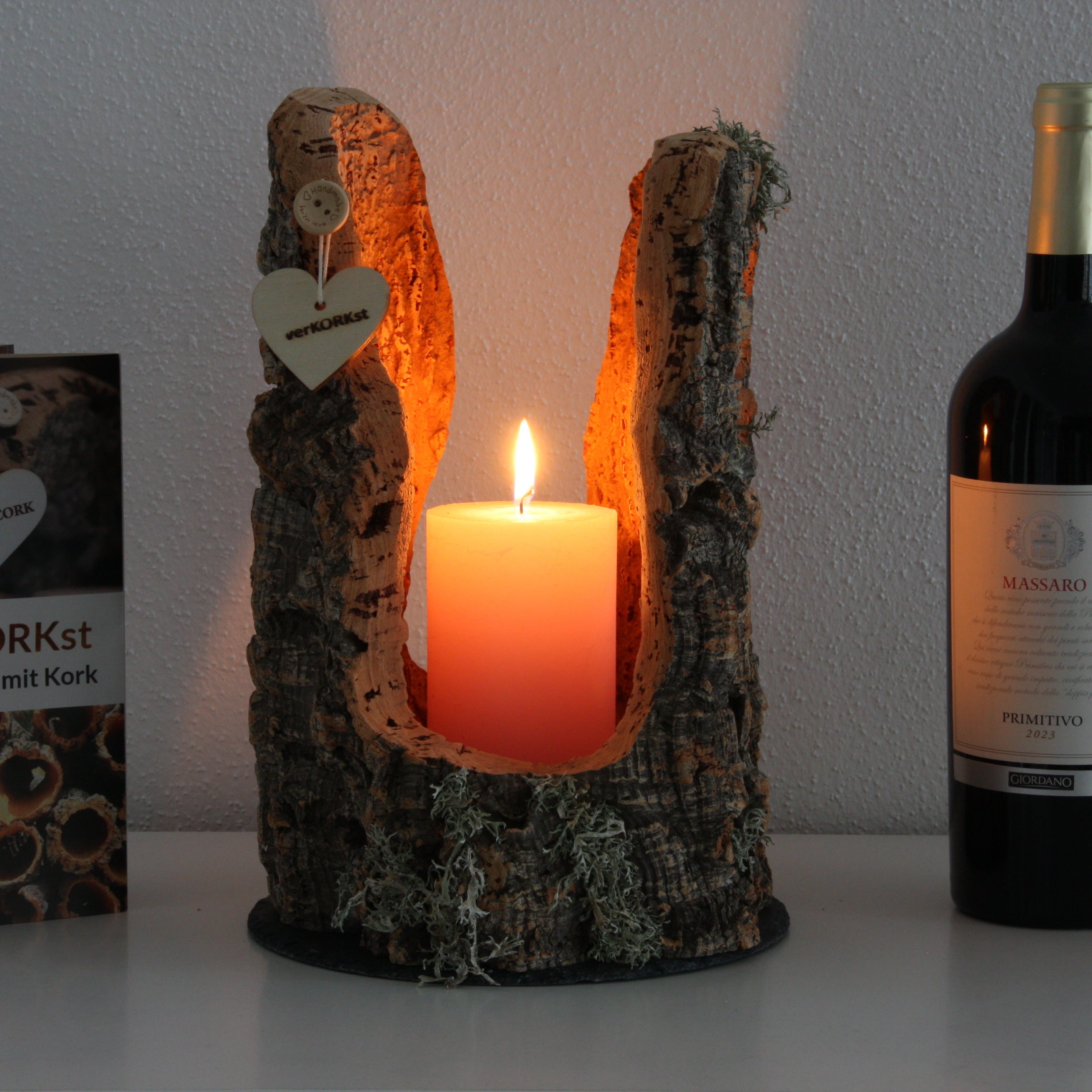 verKORKst Premium Windlicht und Tischlampe aus Korkrinde * Tischleuchte * Teelichthalter Kerzenhalter * rustikale Dekoration * handmade * Unikat