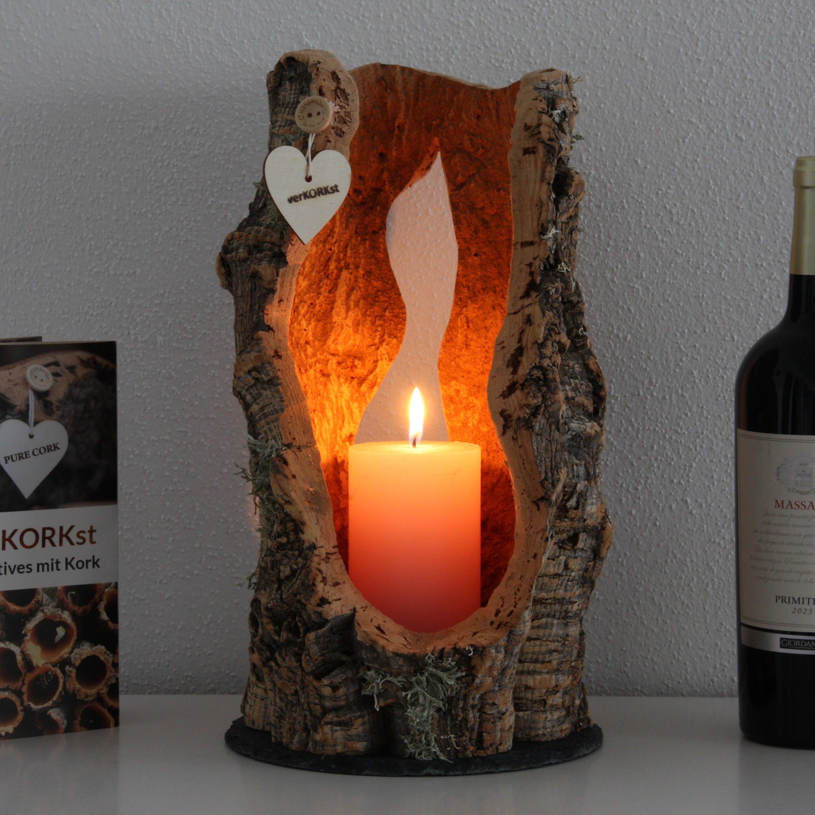 verKORKst Premium Windlicht und Tischlampe aus Korkrinde * Tischleuchte * Teelichthalter Kerzenhalter * rustikale Dekoration * handmade * Unikat