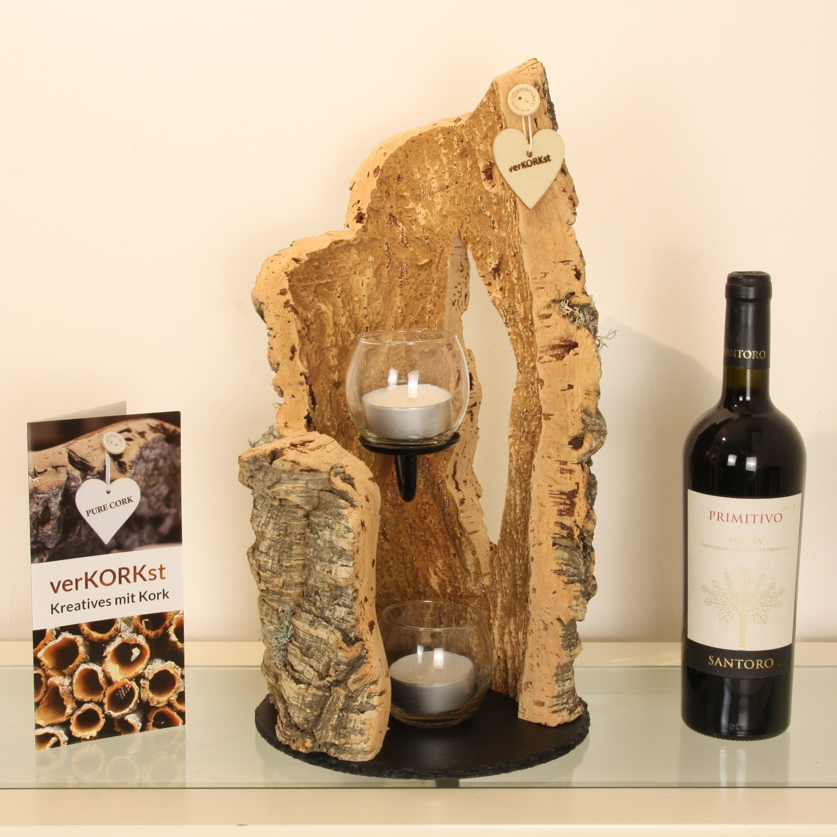 verKORKst Premium Windlicht aus Kork * Teelichthalter Kerzenhalter * rustikale Dekoration * hochwertige Deko Küche Wohnzimmer Terrasse