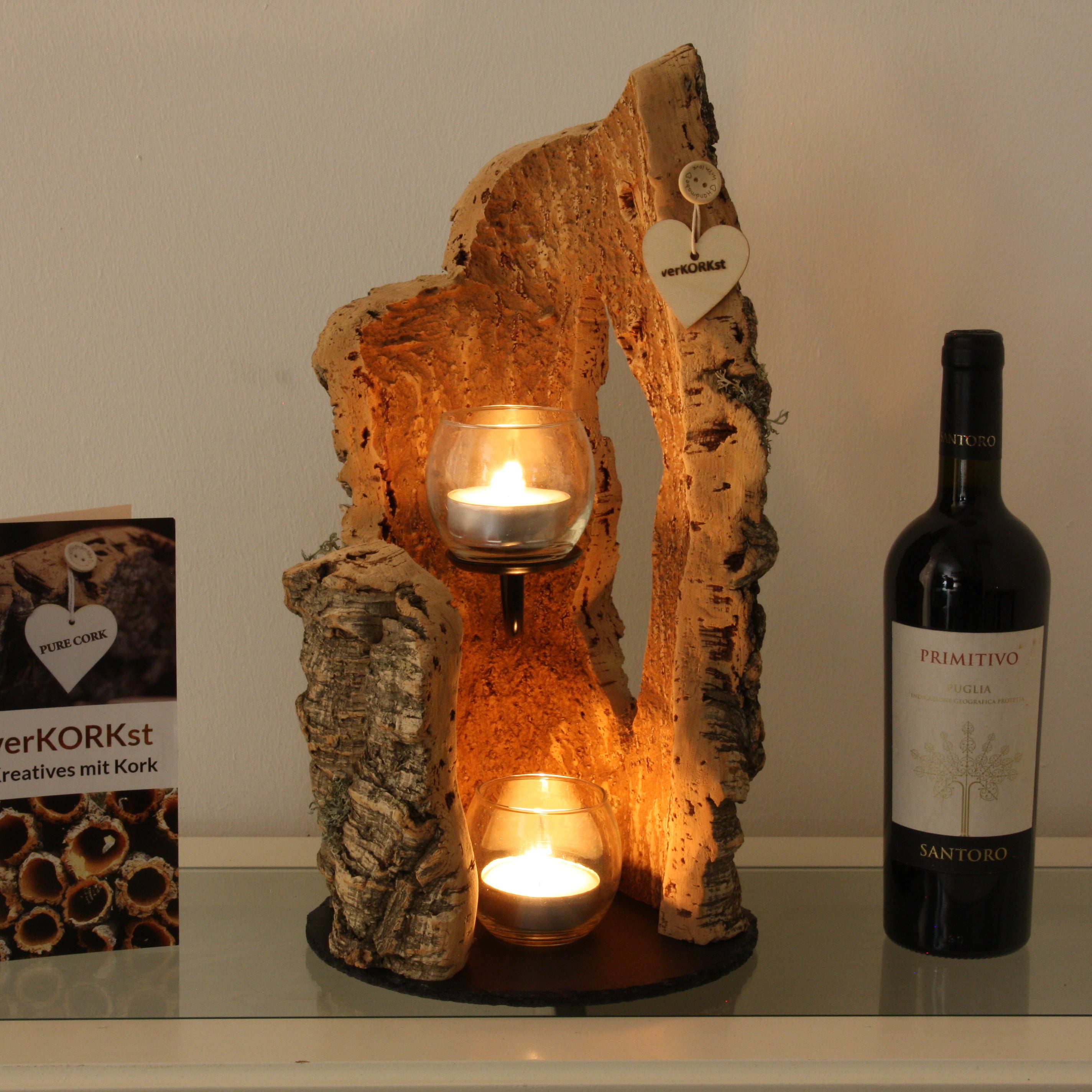 verKORKst Premium Windlicht aus Kork * Teelichthalter Kerzenhalter * rustikale Dekoration * hochwertige Deko Küche Wohnzimmer Terrasse