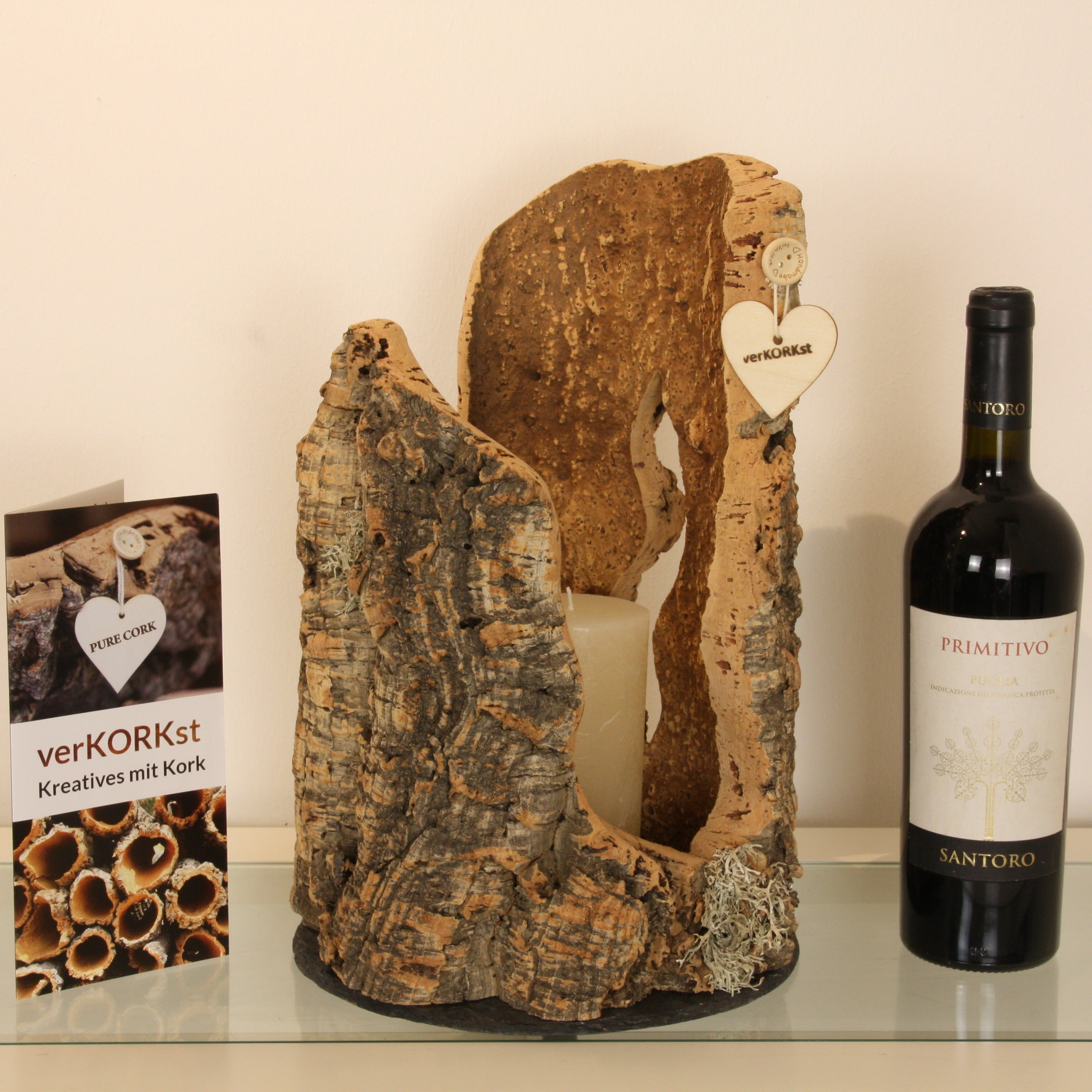 verKORKst Premium Windlicht und Tischlampe aus Korkrinde * Tischleuchte * Teelichthalter Kerzenhalter * rustikale Dekoration * handmade * Unikat