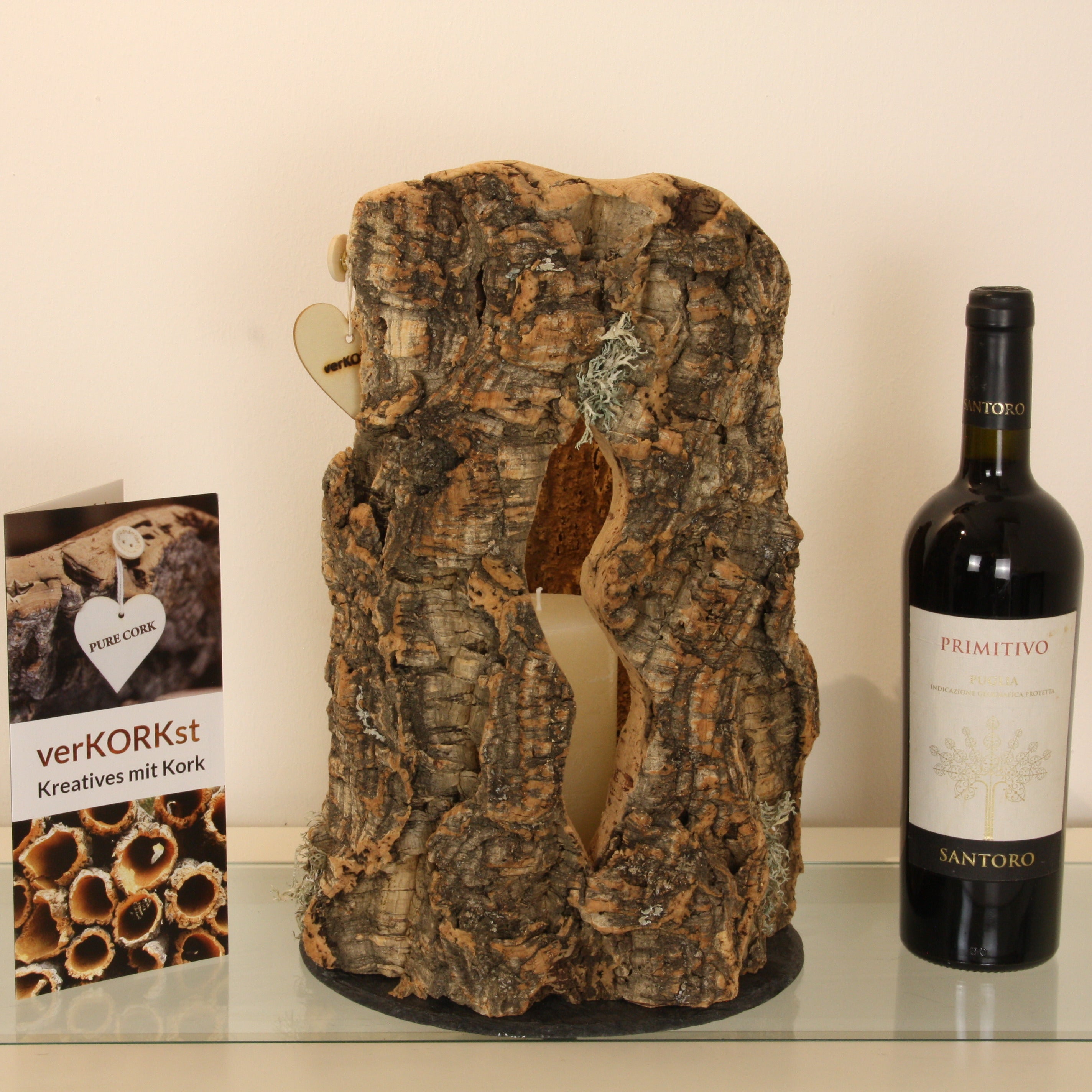 verKORKst Premium Windlicht und Tischlampe aus Korkrinde * Tischleuchte * Teelichthalter Kerzenhalter * rustikale Dekoration * handmade * Unikat