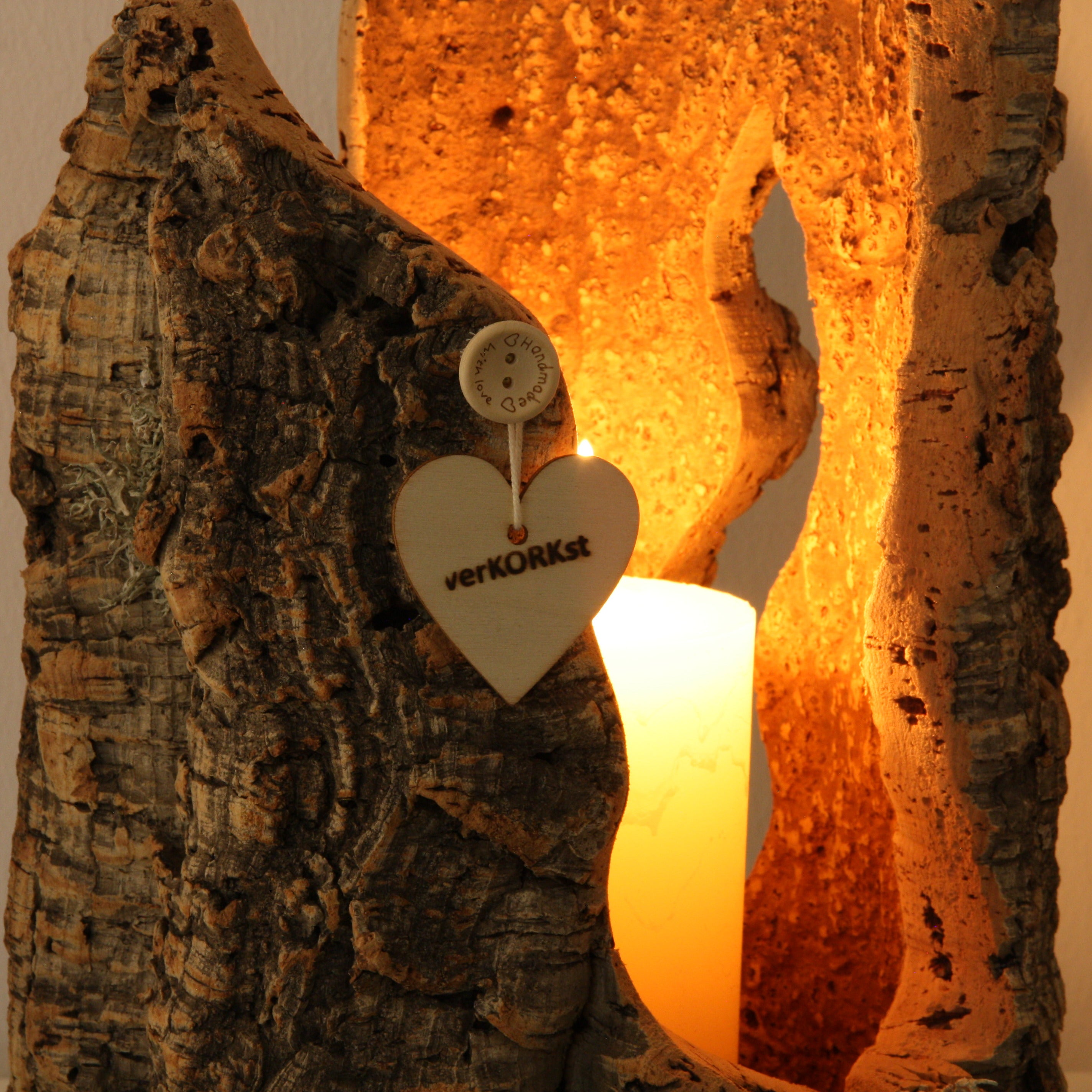 verKORKst Premium Windlicht und Tischlampe aus Korkrinde * Tischleuchte * Teelichthalter Kerzenhalter * rustikale Dekoration * handmade * Unikat