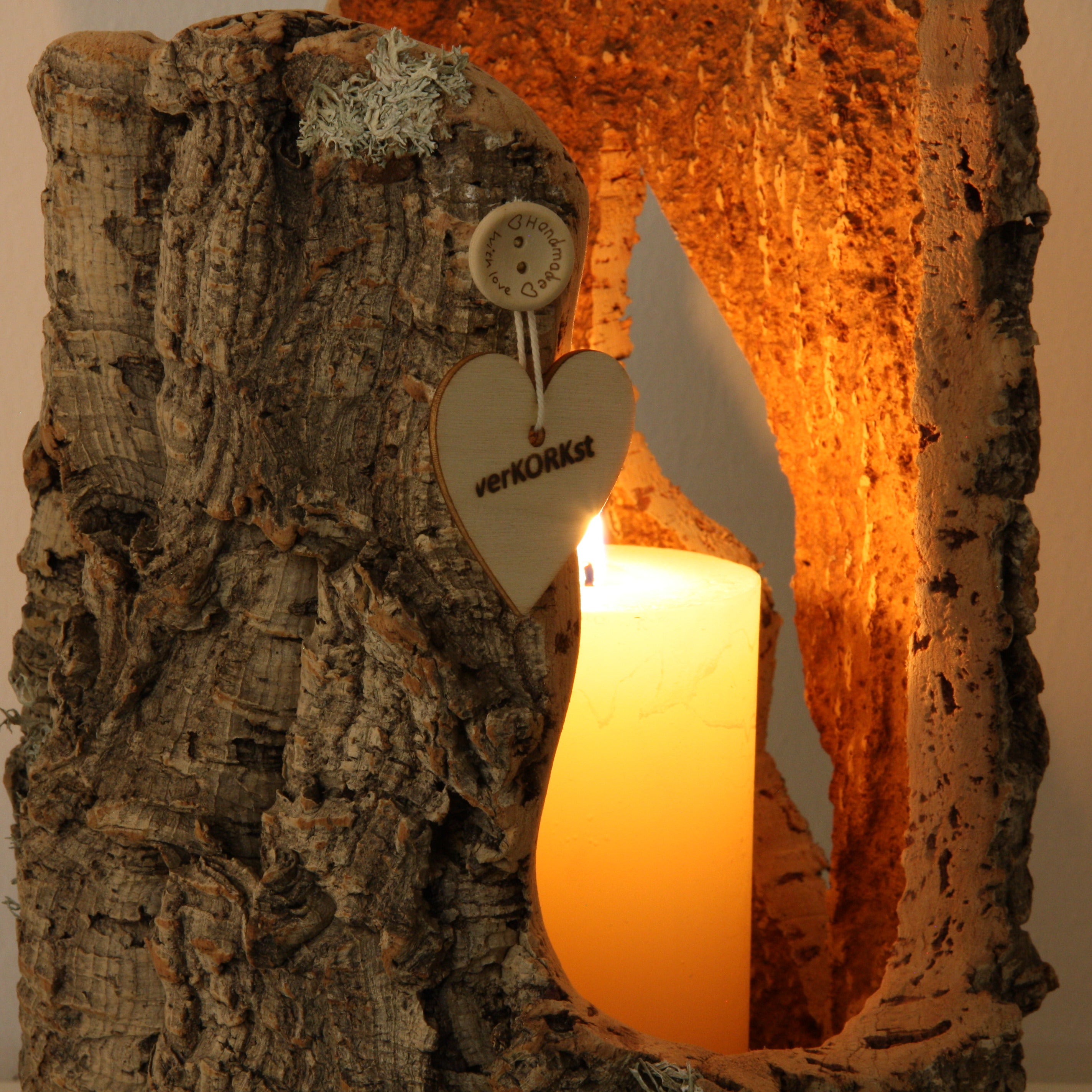 verKORKst Premium Windlicht und Tischlampe aus Korkrinde * Tischleuchte * Teelichthalter Kerzenhalter * rustikale Dekoration * handmade * Unikat