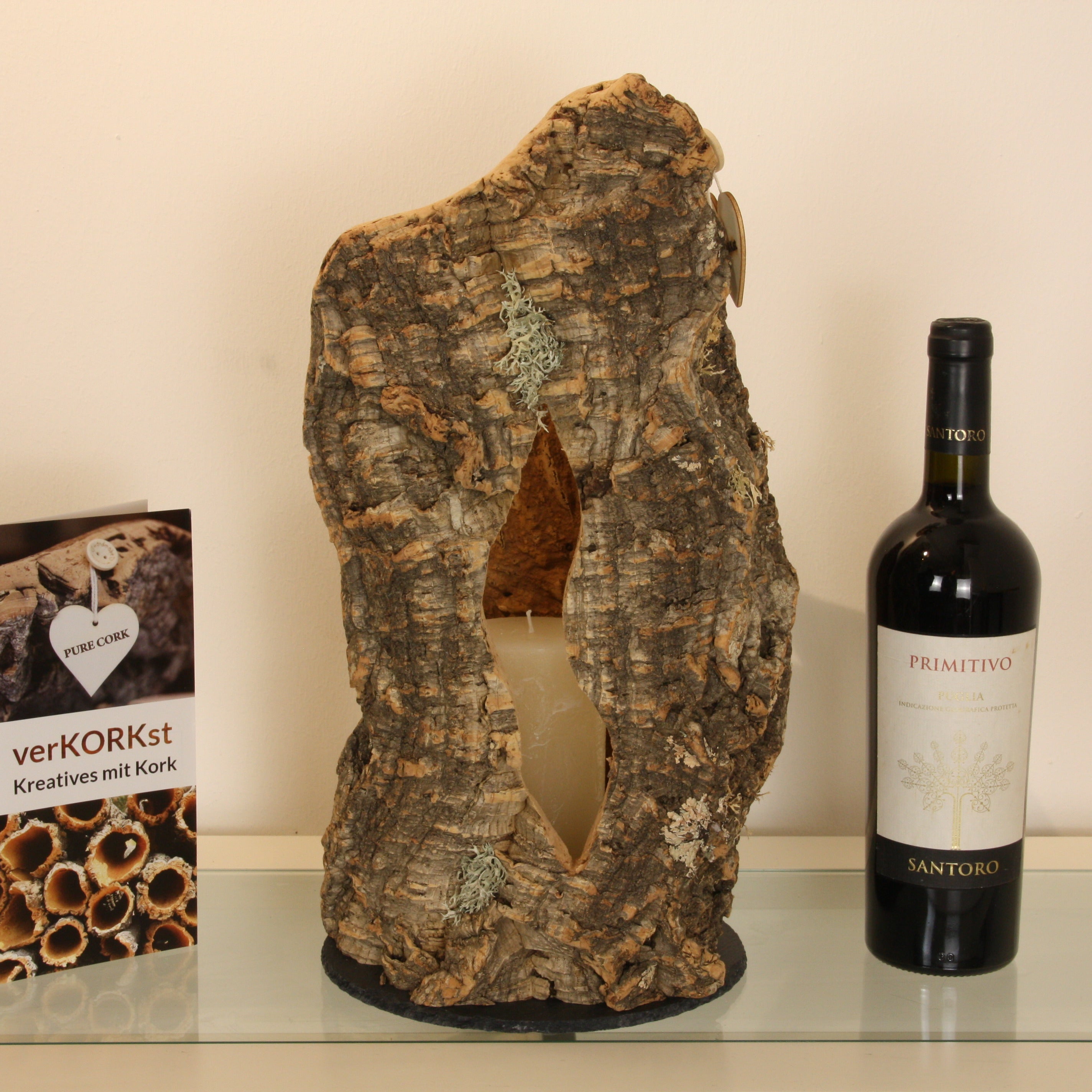 verKORKst Premium Windlicht und Tischlampe aus Korkrinde * Tischleuchte * Teelichthalter Kerzenhalter * rustikale Dekoration * handmade * Unikat