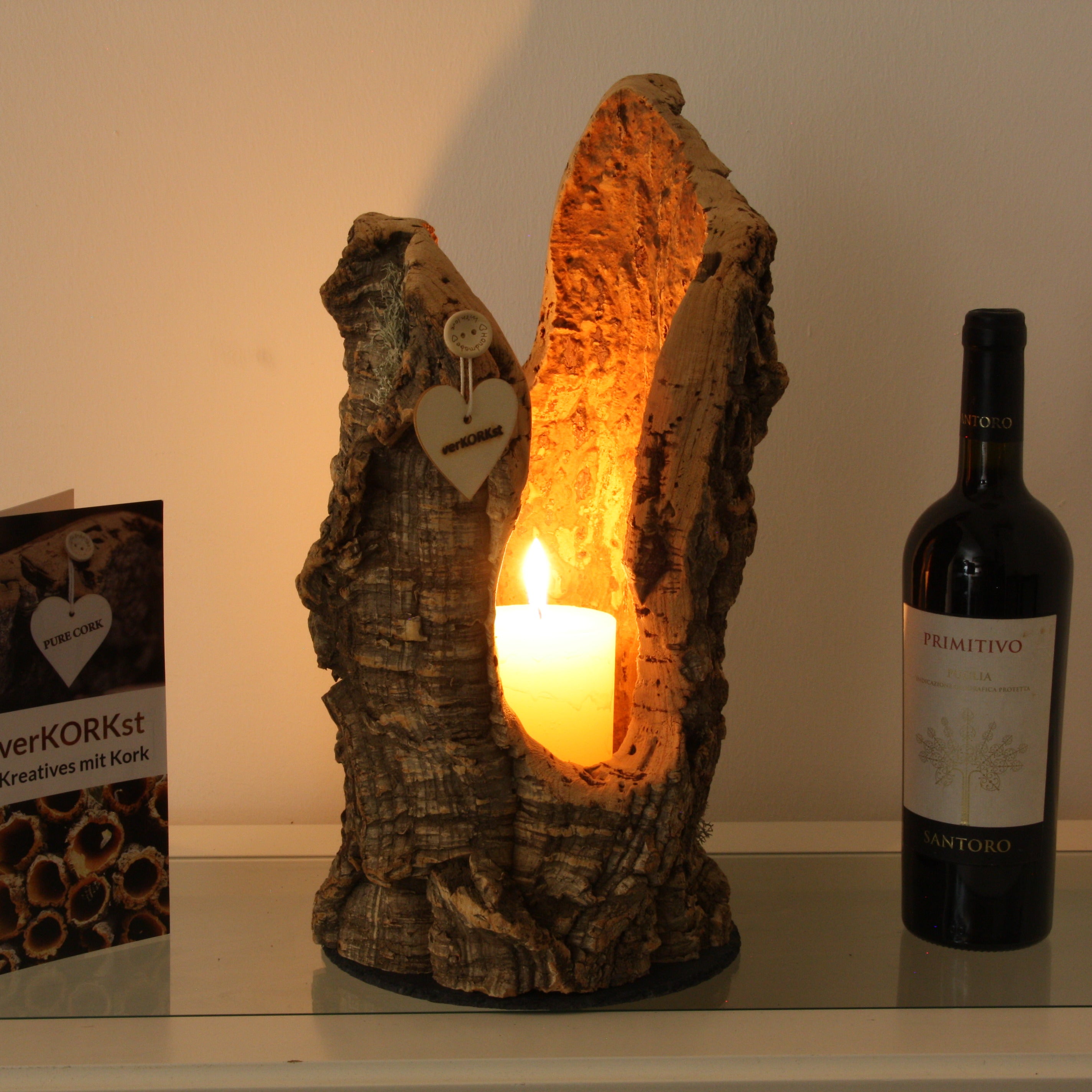 verKORKst Premium Windlicht und Tischlampe aus Korkrinde * Tischleuchte * Teelichthalter Kerzenhalter * rustikale Dekoration * handmade * Unikat