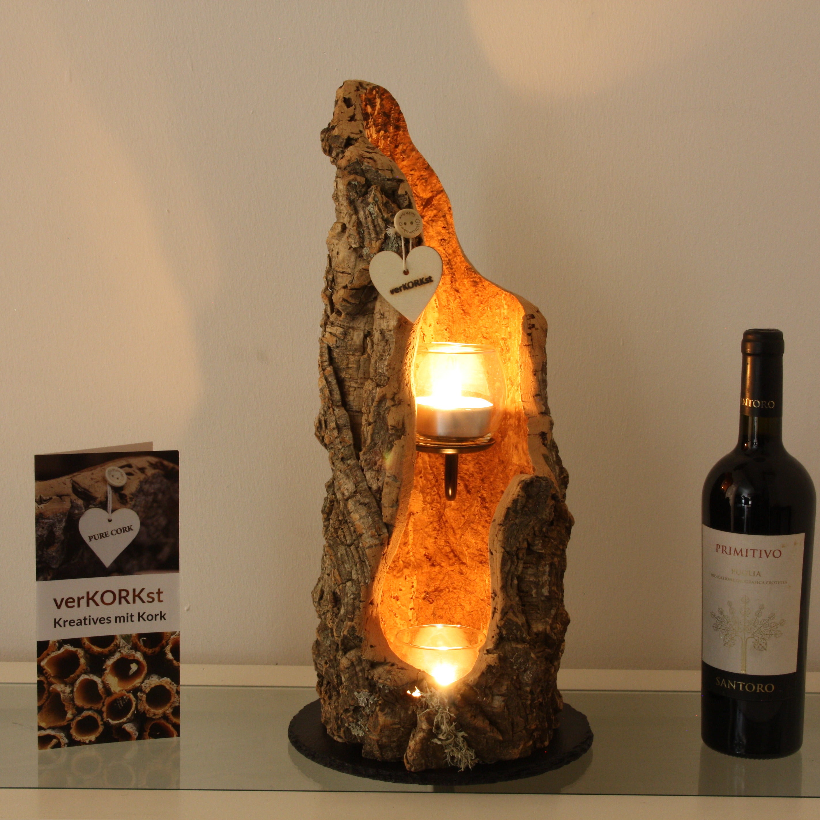 verKORKst Premium Windlicht aus Kork * Teelichthalter Kerzenhalter * rustikale Dekoration * hochwertige Deko Küche Wohnzimmer Terrasse