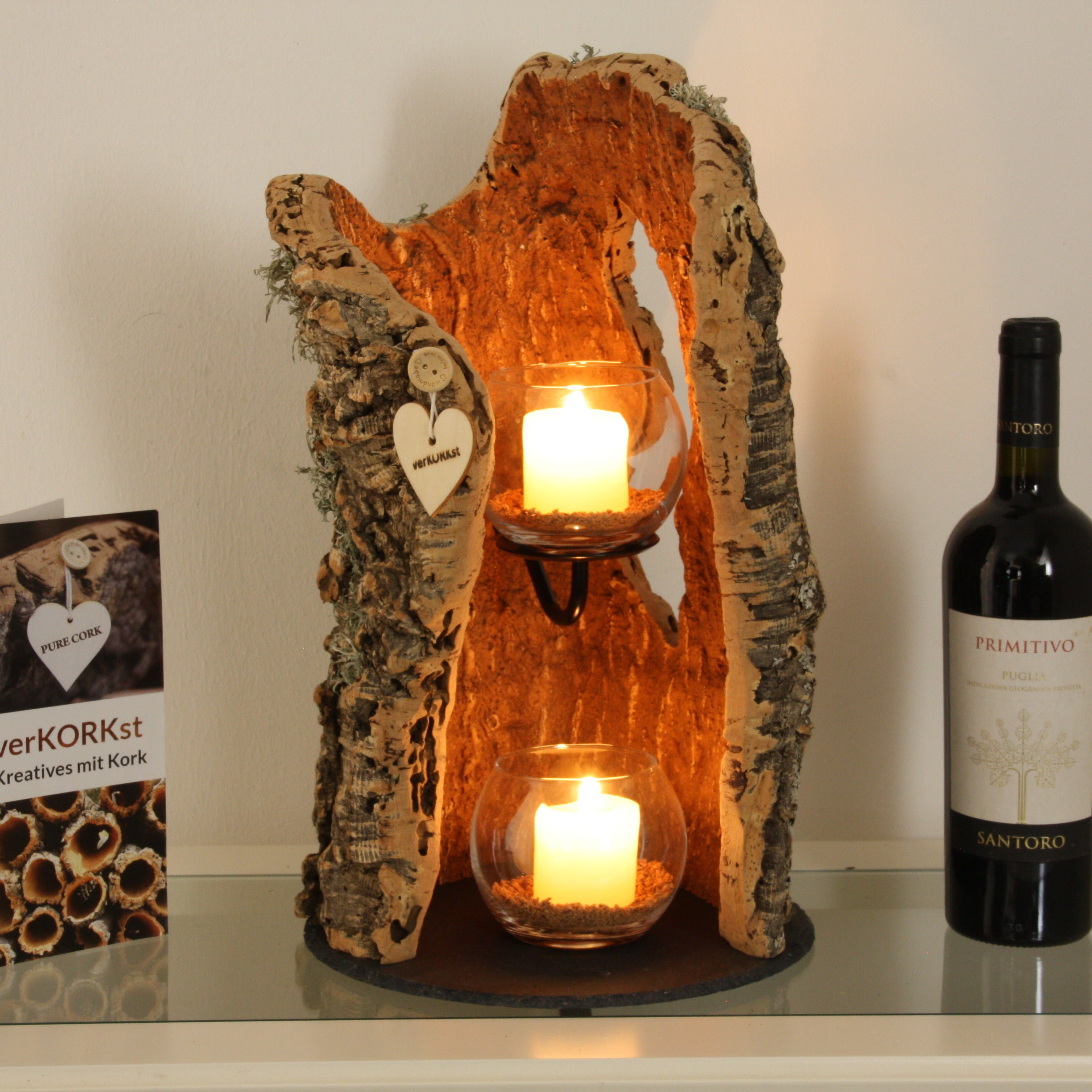 verKORKst Premium Windlicht aus Kork * Teelichthalter Kerzenhalter * rustikale Dekoration * hochwertige Deko Küche Wohnzimmer Terrasse