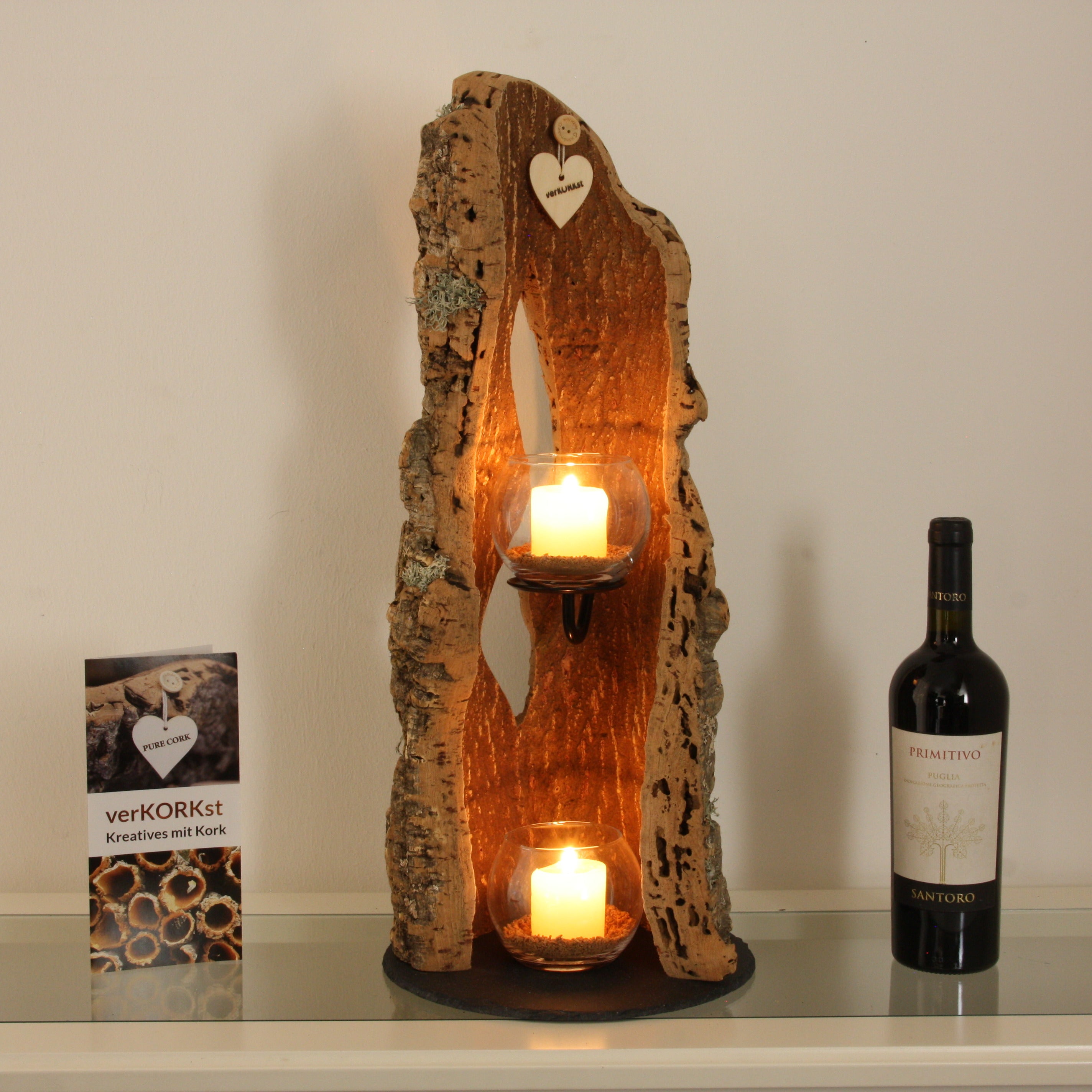 verKORKst Premium Windlicht aus Kork * Teelichthalter Kerzenhalter * rustikale Dekoration * hochwertige Deko Küche Wohnzimmer Terrasse