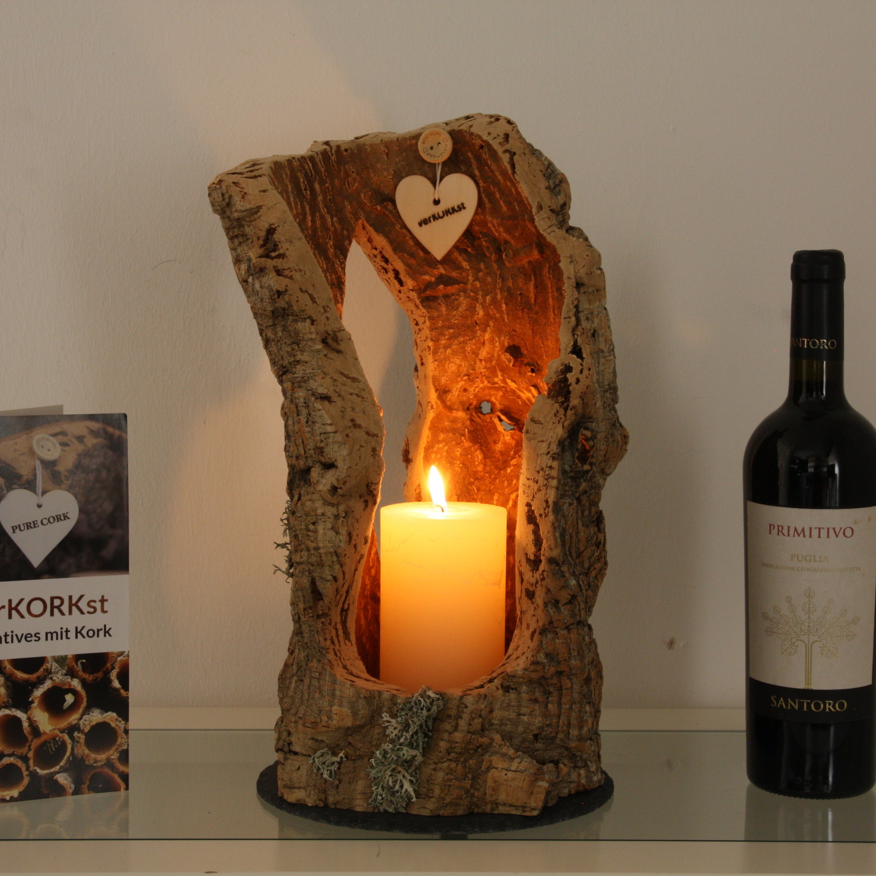 verKORKst Premium Windlicht und Tischlampe aus Korkrinde * Tischleuchte * Teelichthalter Kerzenhalter * rustikale Dekoration * handmade * Unikat