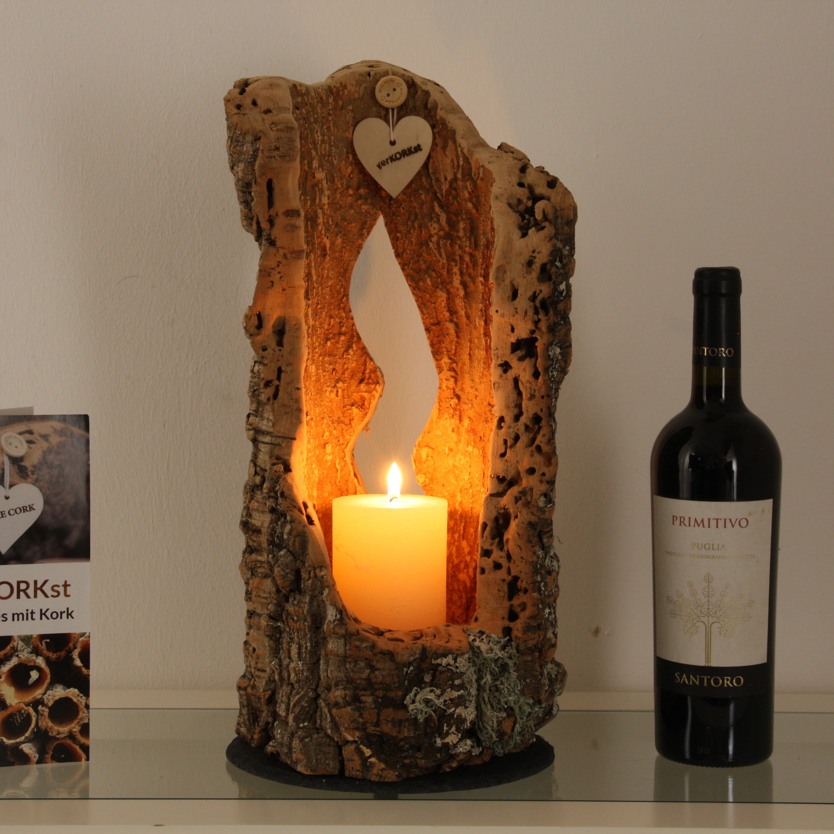 verKORKst Premium Windlicht und Tischlampe aus Korkrinde * Tischleuchte * Teelichthalter Kerzenhalter * rustikale Dekoration * handmade * Unikat