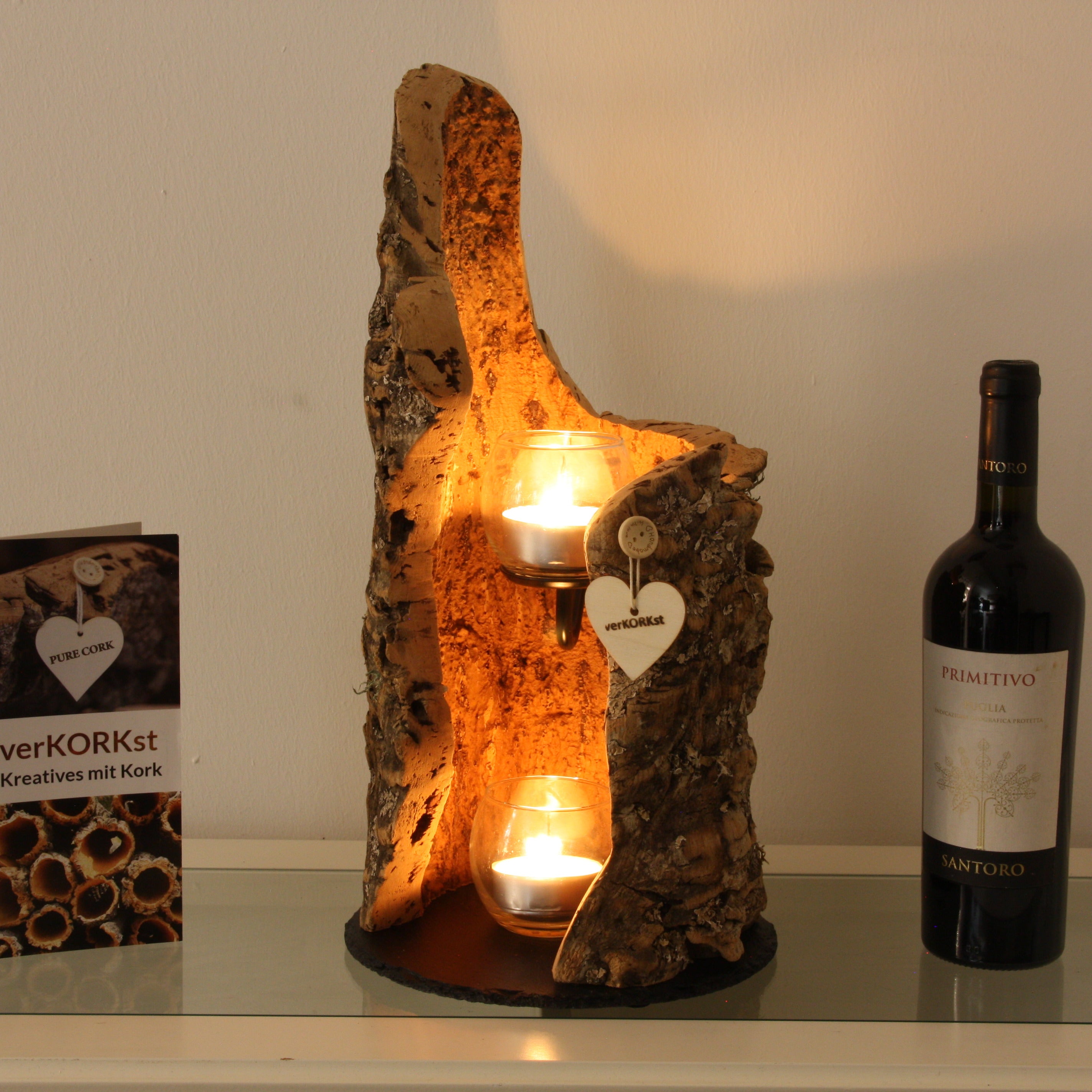 verKORKst Premium Windlicht aus Kork * Teelichthalter Kerzenhalter * rustikale Dekoration * hochwertige Deko Küche Wohnzimmer Terrasse