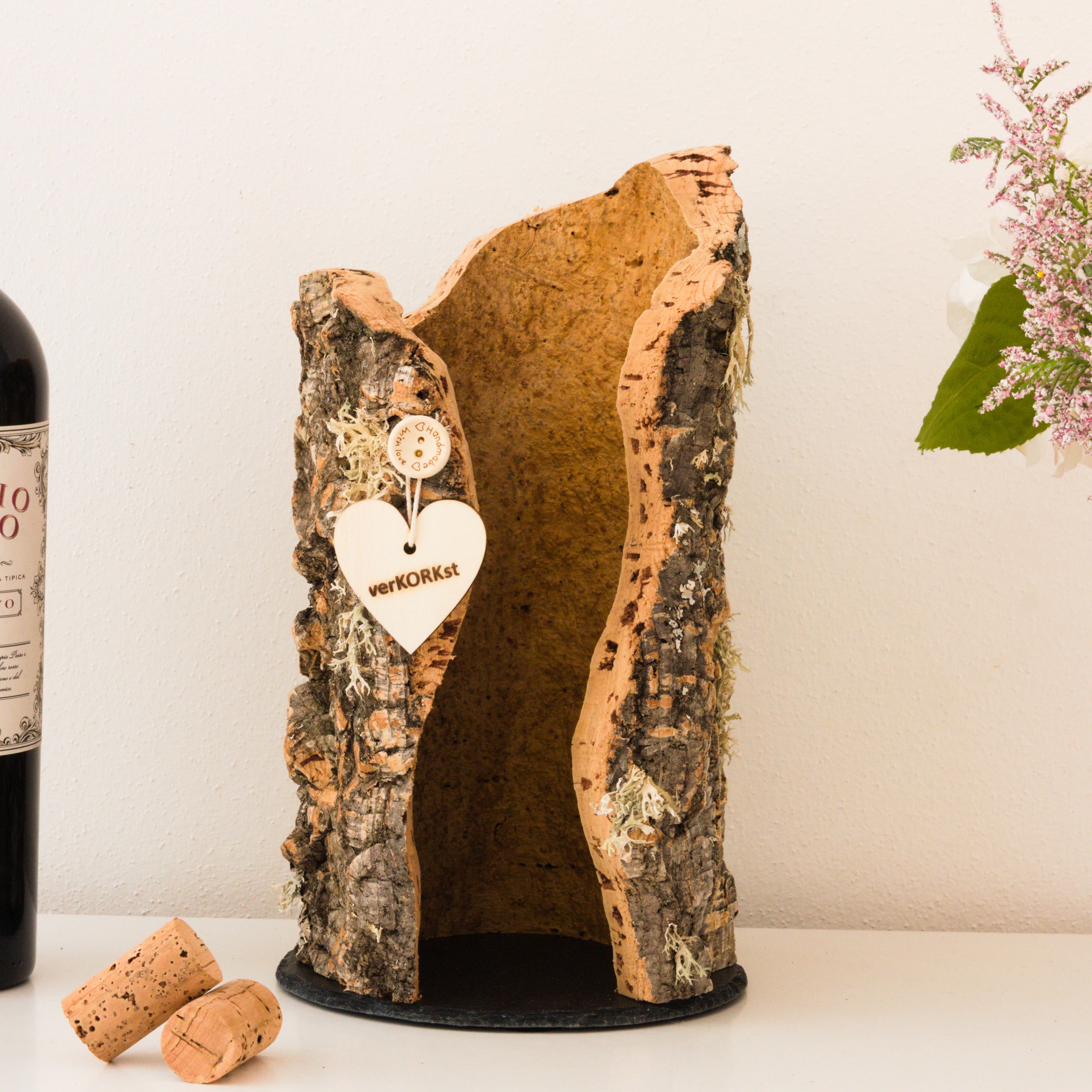 verKORKst Premium wine stand made of cork * PROMOTION * Presentation of wine bottles * Serving wine * Decoration of wine * Lantern