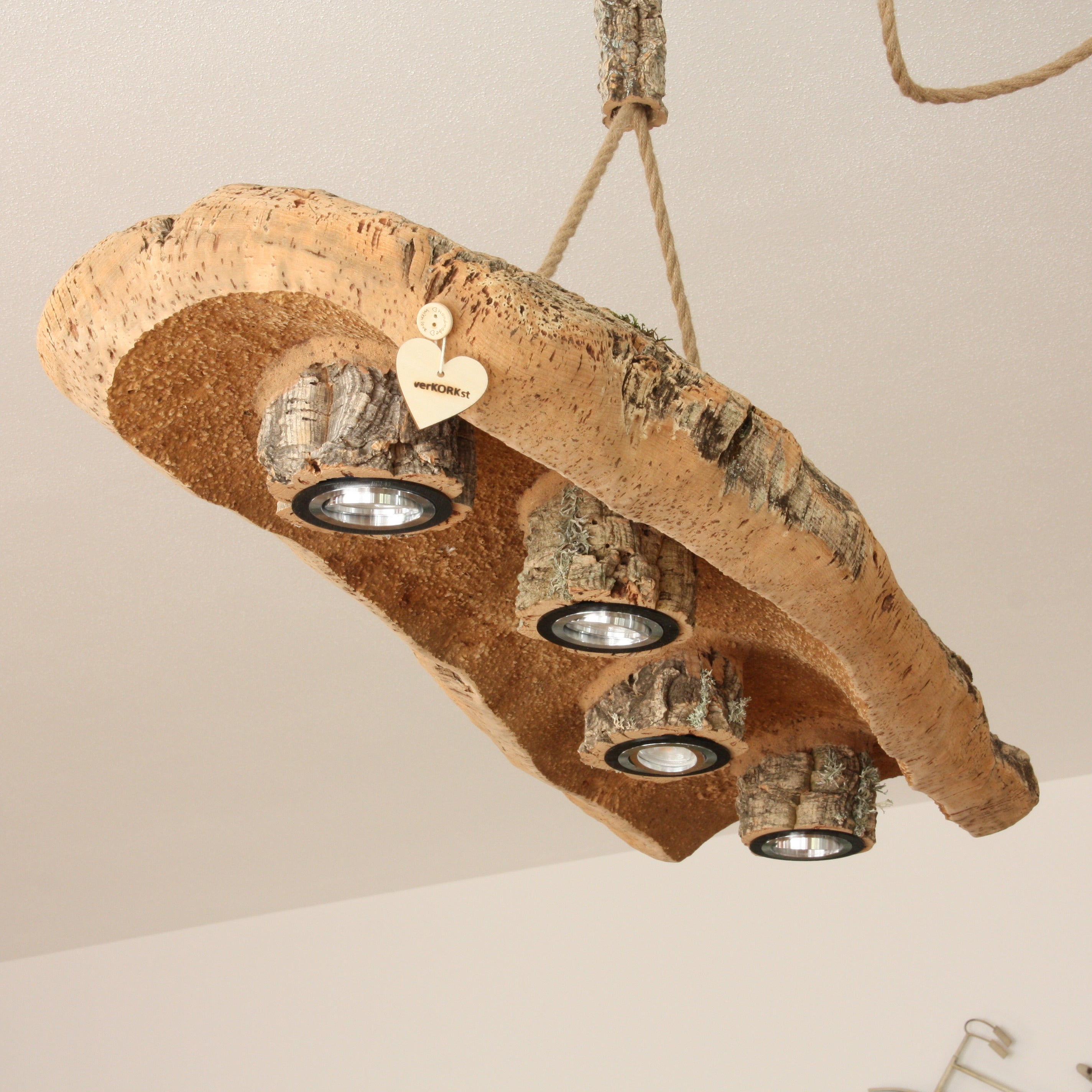 verKORKst Premium Hängelampe aus Korkrinde * Pendelleuchte * Vintage Deckenleuchte * 4 LED Module * dimmbar * handmade in Germany
