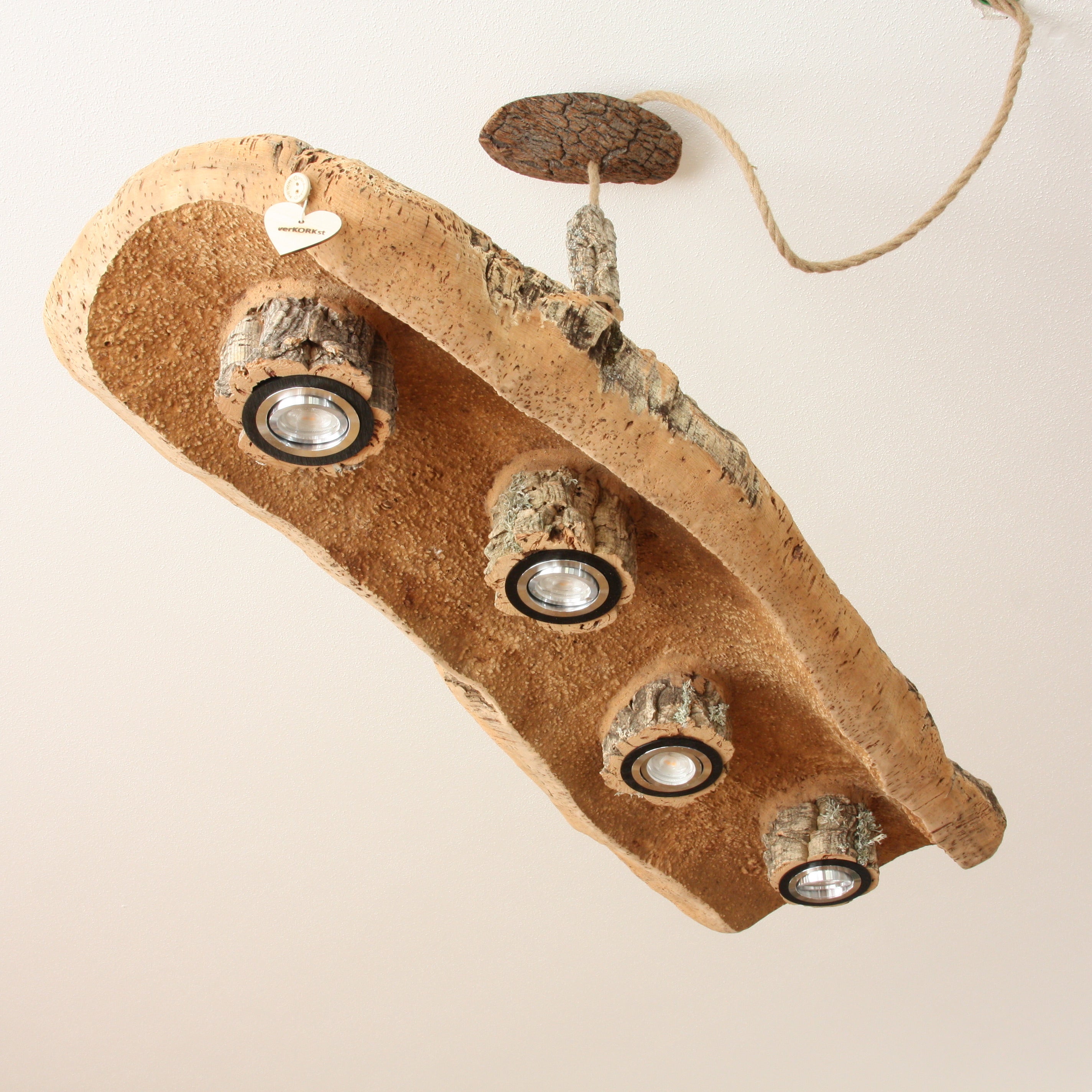 verKORKst Premium Hängelampe aus Korkrinde * Pendelleuchte * Vintage Deckenleuchte * 4 LED Module * dimmbar * handmade in Germany
