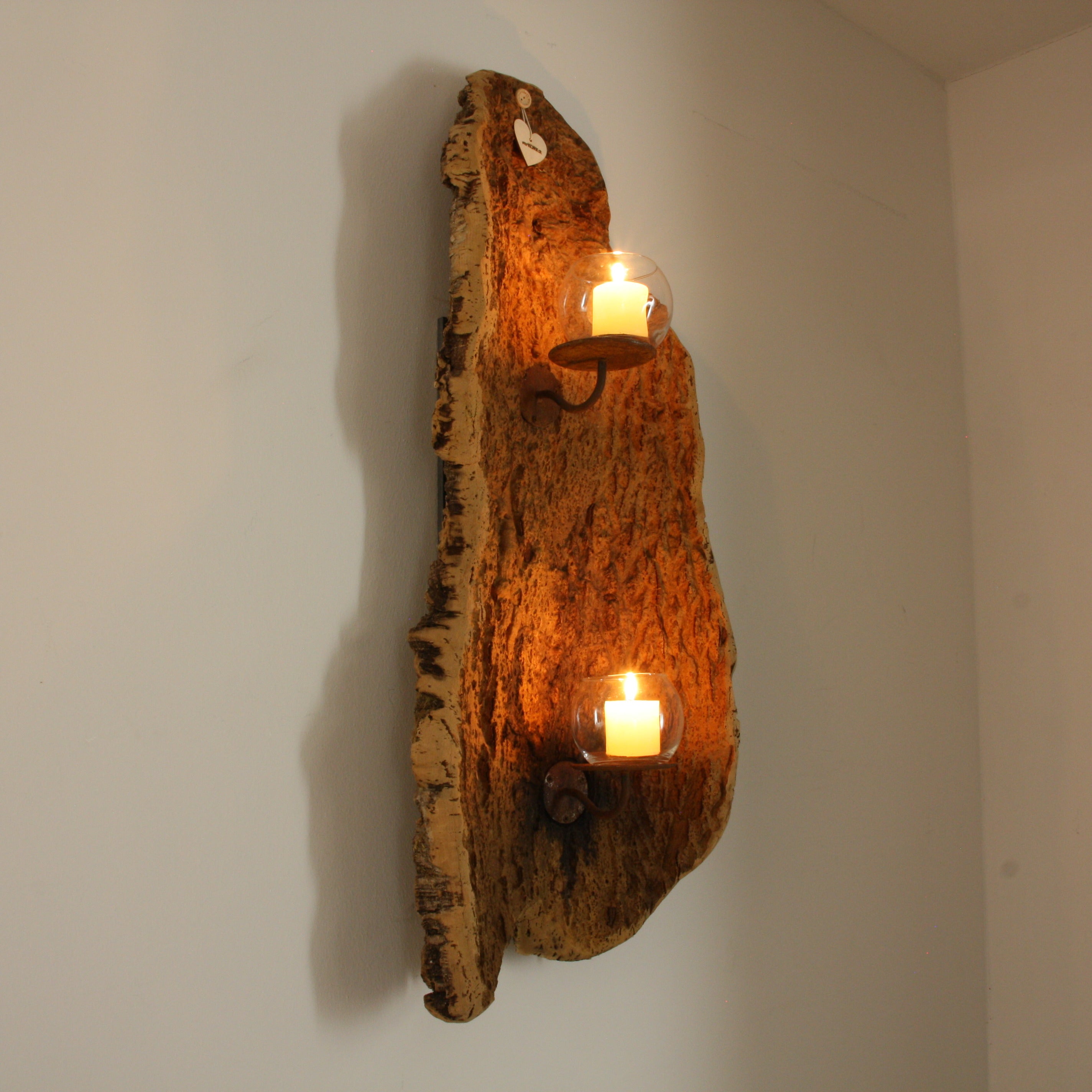verKORKst premium wall candle holder made of cork bark for indoor and outdoor use * rustic wall decoration * exclusive vintage wall candle holder