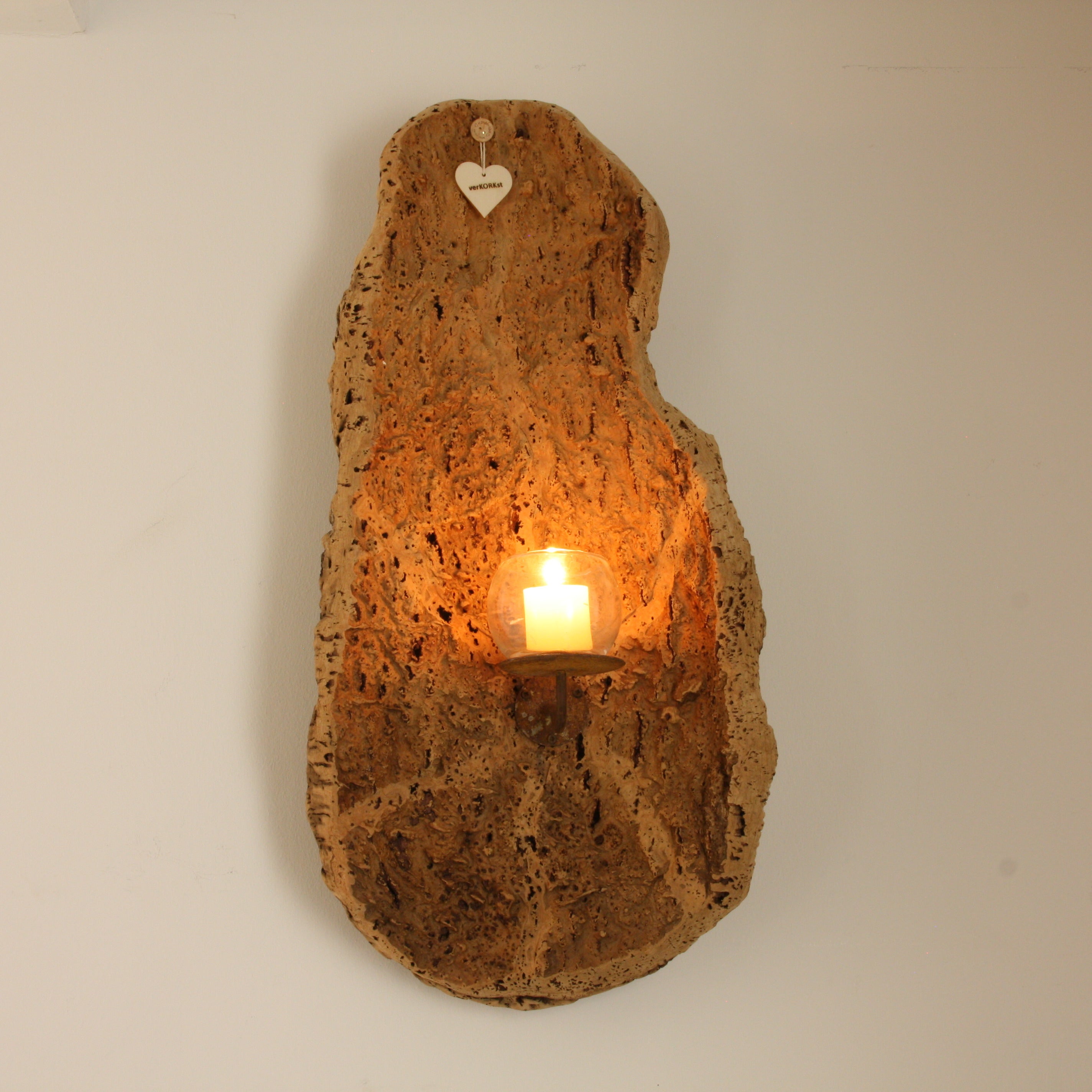 verKORKst premium wall candle holder made of cork bark for indoor and outdoor use * rustic wall decoration * exclusive vintage wall candle holder