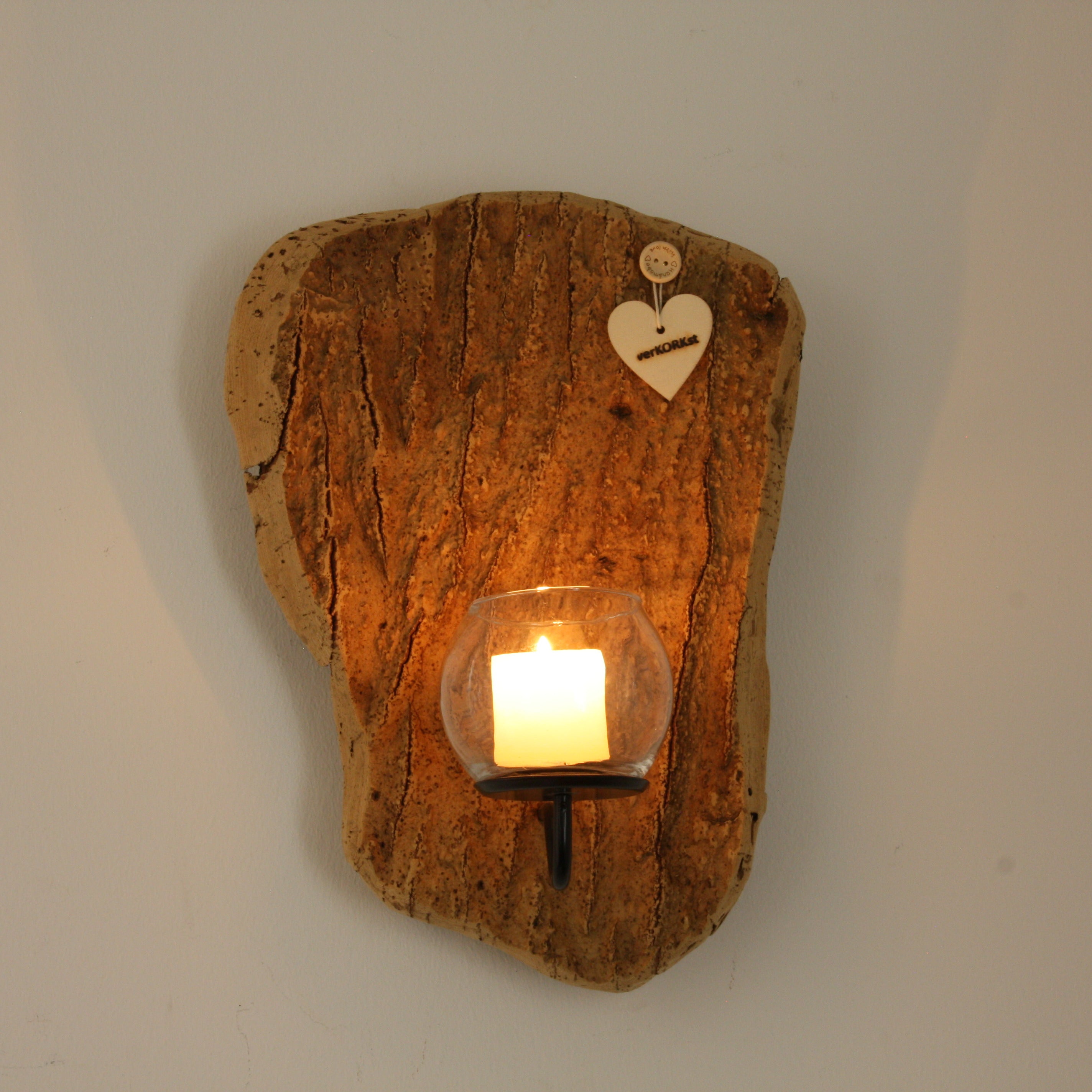 verKORKst premium wall candle holder made of cork bark for indoor and outdoor use * rustic wall decoration * exclusive vintage wall candle holder