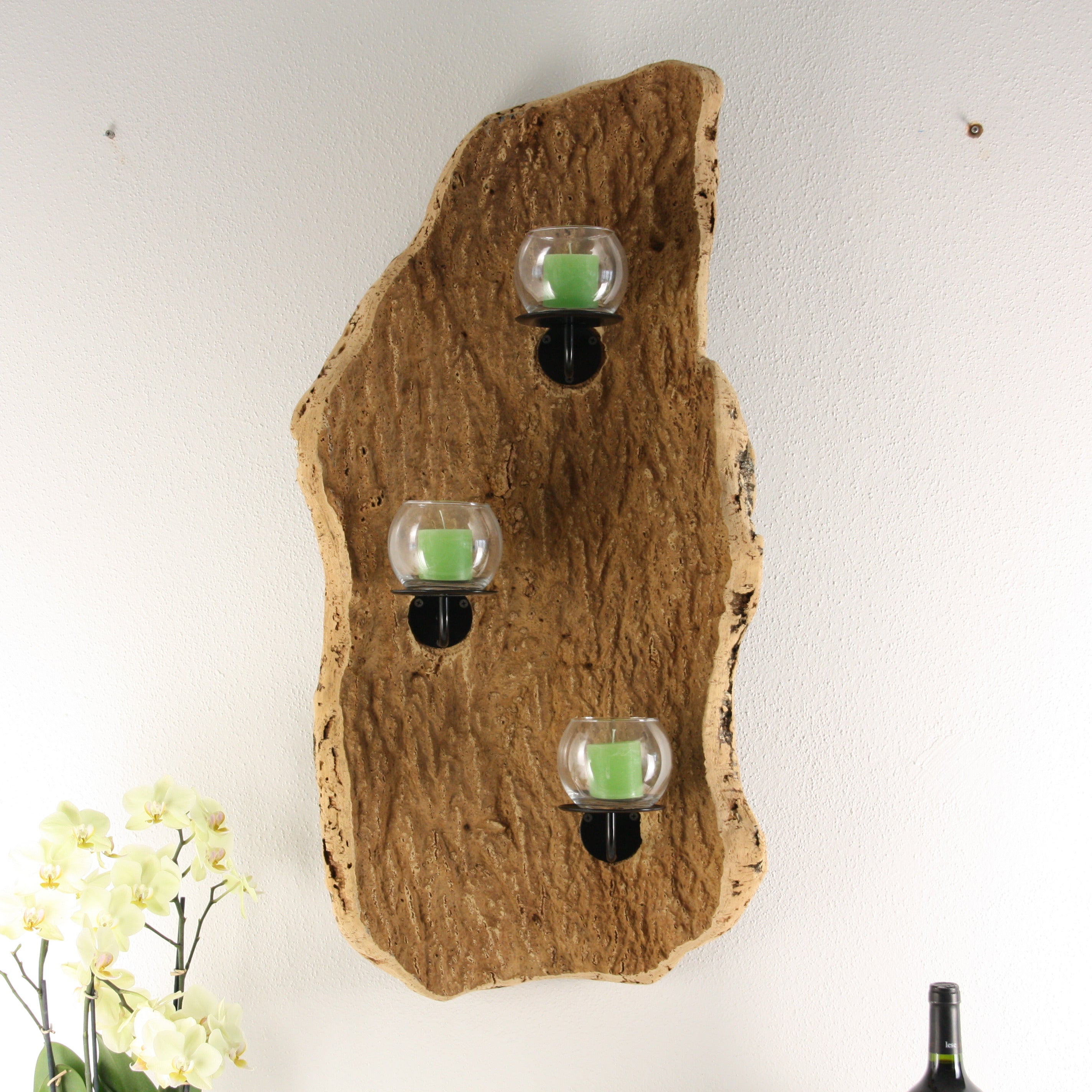 verKORKst Premium Wandkerzenhalter aus Korkrinde für Innen- & Außenbereich * rustikale Wanddekoration * Exklusiver Vintage Wand Kerzenhalter * handgefertigt in Deutschland