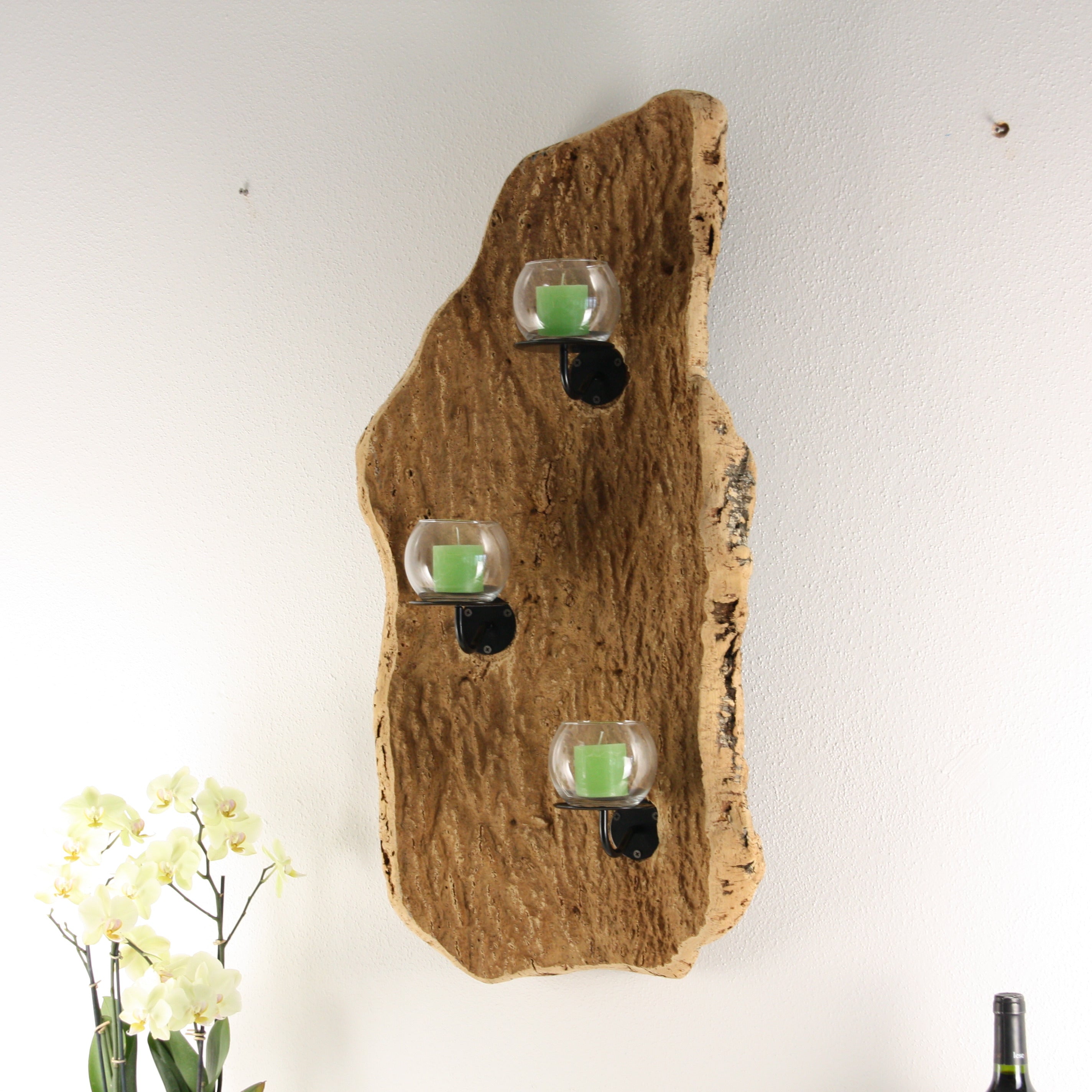 verKORKst Premium Wandkerzenhalter aus Korkrinde für Innen- & Außenbereich * rustikale Wanddekoration * Exklusiver Vintage Wand Kerzenhalter * handgefertigt in Deutschland