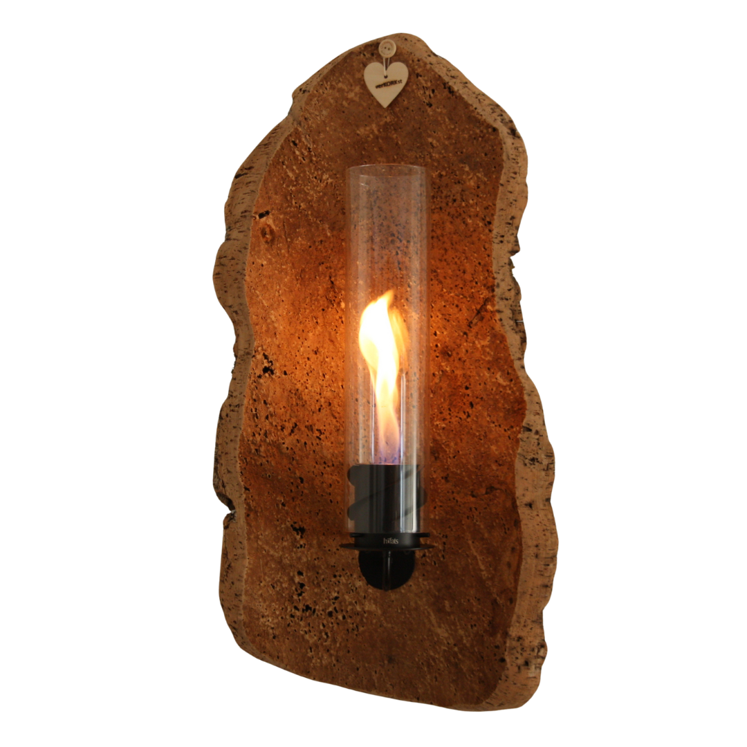 verKORKst Premium Wandfeuer in Korkrinde * Wandfackel * Indoor und Outdoor * kein Mindestabstand * Tischfeuer SPIN900 höfats Kempten * handmade in Germany