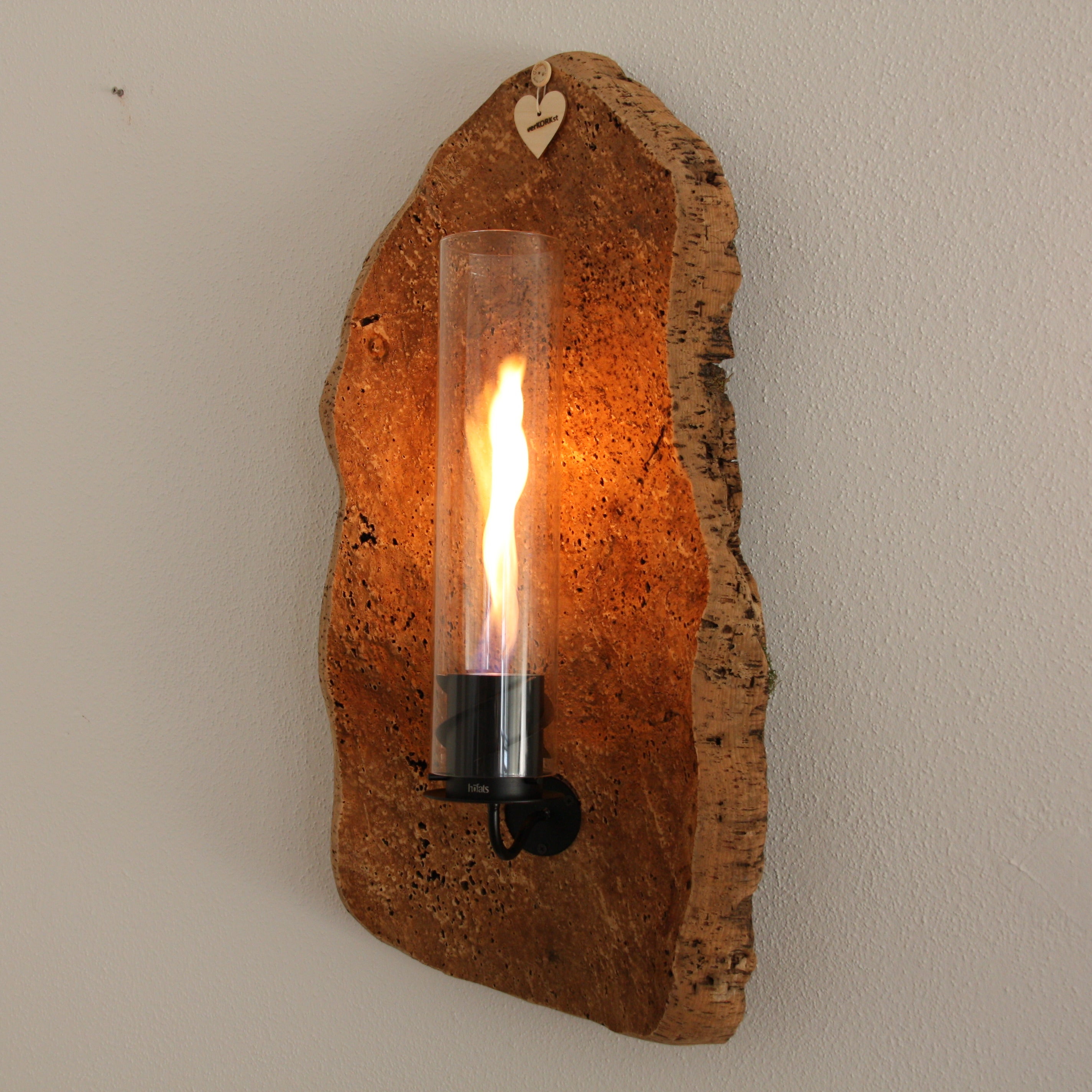 verKORKst Premium Wandfeuer in Korkrinde * Wandfackel * Indoor und Outdoor * kein Mindestabstand * Tischfeuer SPIN900 höfats Kempten * handmade in Germany