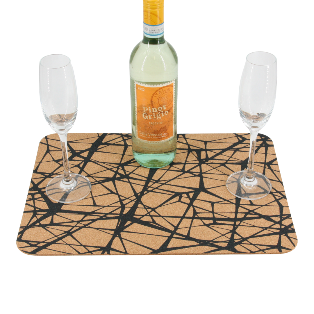 verKORKst Premium Kork Tischsets * Design Abstrakt schwarz * Set 4 Stück * Premium Qualität * hitzebeständig * abwaschbar * antiseptisch * made in Portugal