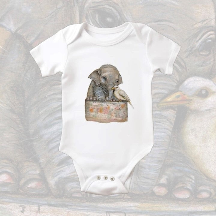 Baby Body Kurzarm * 0 bis 9 Monate * Print Vorderseite Elefant * weiß * Body * regarts.de * 100% Baumwolle