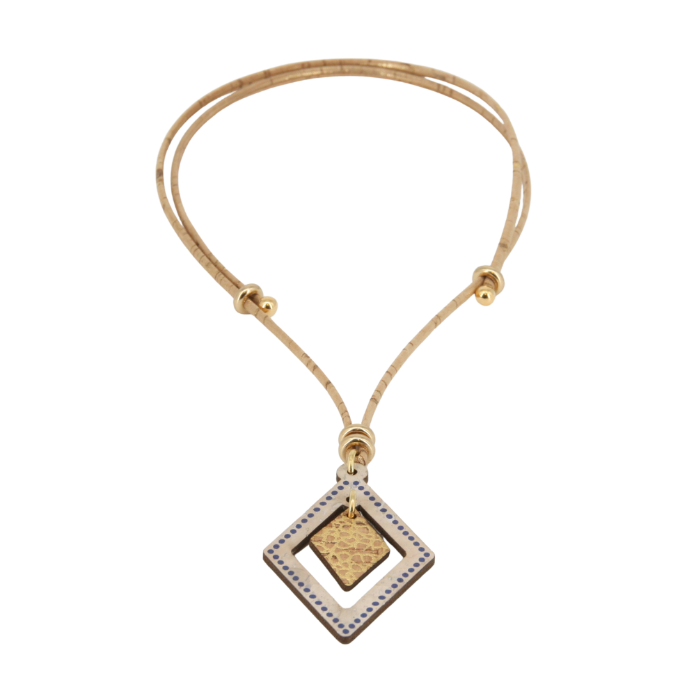 Halskette aus Kork * Motiv Raute * handmade in Portugal * extrem nachhaltig * vegan * nickel- u. bleifrei * Länge verstellbar