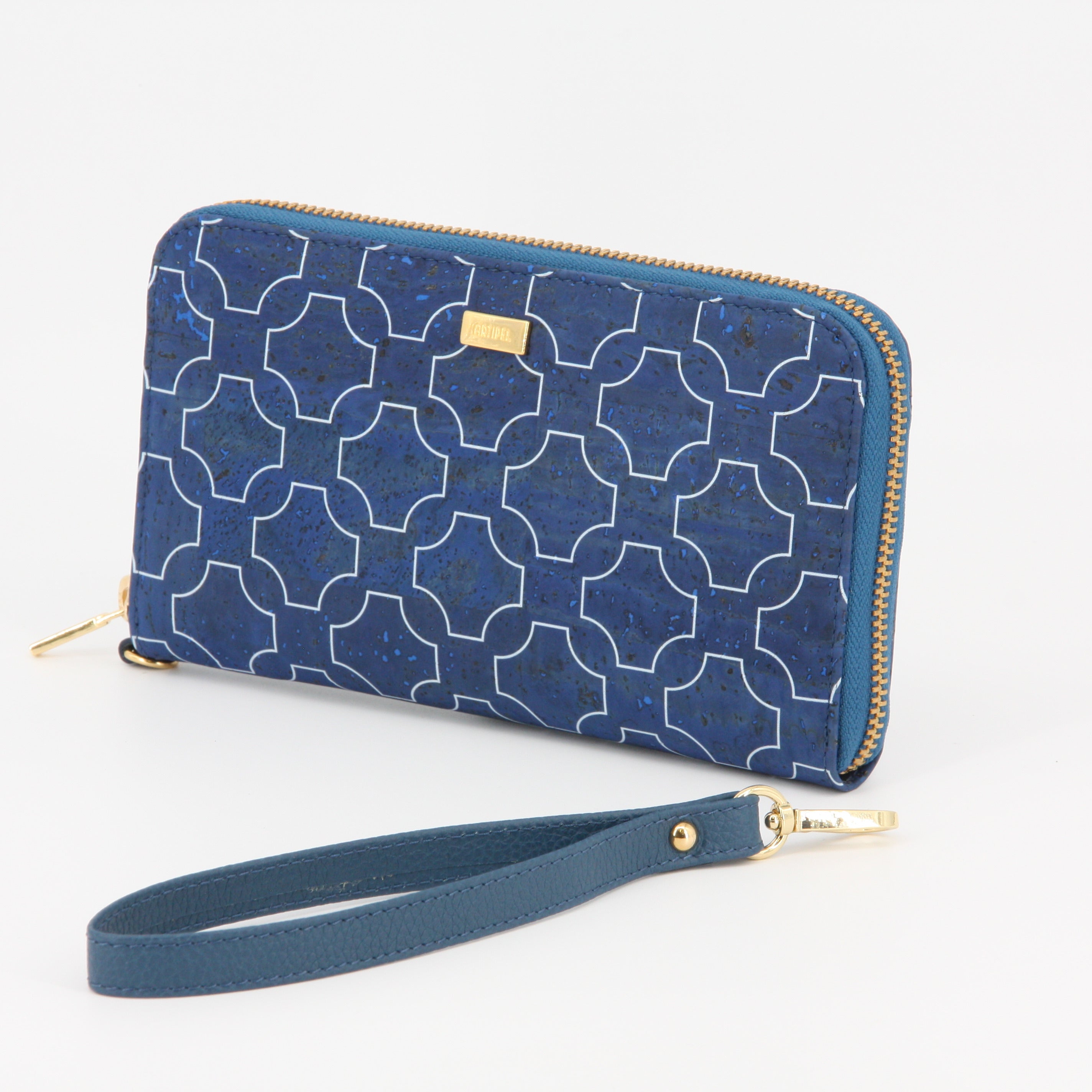 Kork Damen Geldbörse * high-end Qualität * Farbe blau mit Muster * Frauen Portemonnaie * handmade in Portugal * Marke Artipel