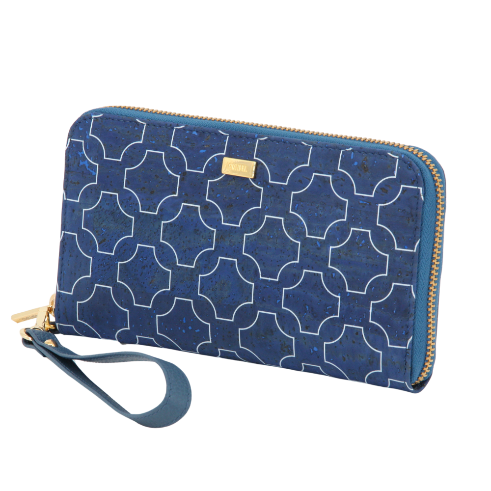 Kork Damen Geldbörse * high-end Qualität * Farbe blau mit Muster * Frauen Portemonnaie * handmade in Portugal * Marke Artipel