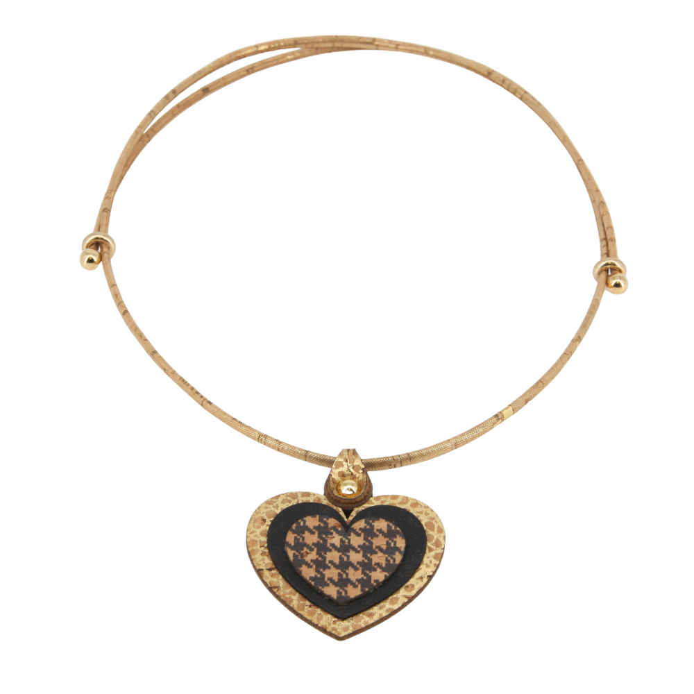 Halskette aus Kork * Motiv Herz gold schwarz * handmade in Portugal * extrem nachhaltig * vegan * nickel- u. bleifrei * Länge verstellbar