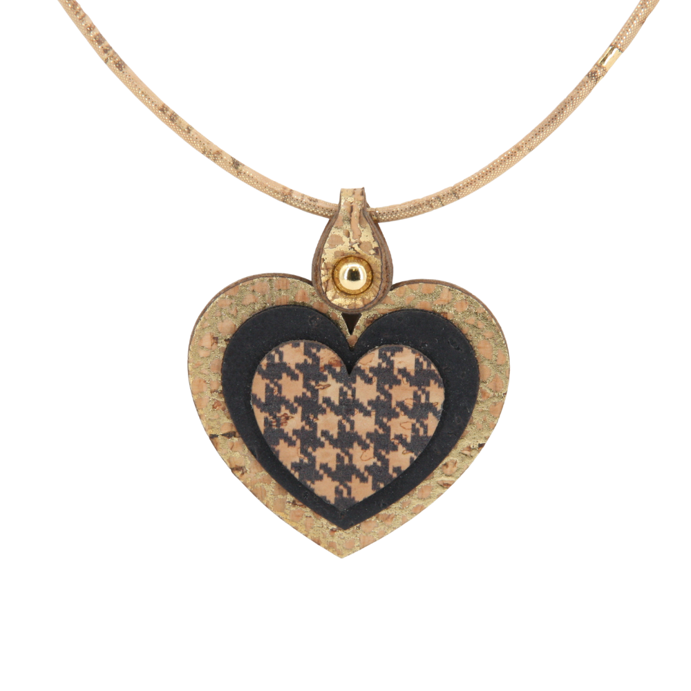 Halskette aus Kork * Motiv Herz gold schwarz * handmade in Portugal * extrem nachhaltig * vegan * nickel- u. bleifrei * Länge verstellbar