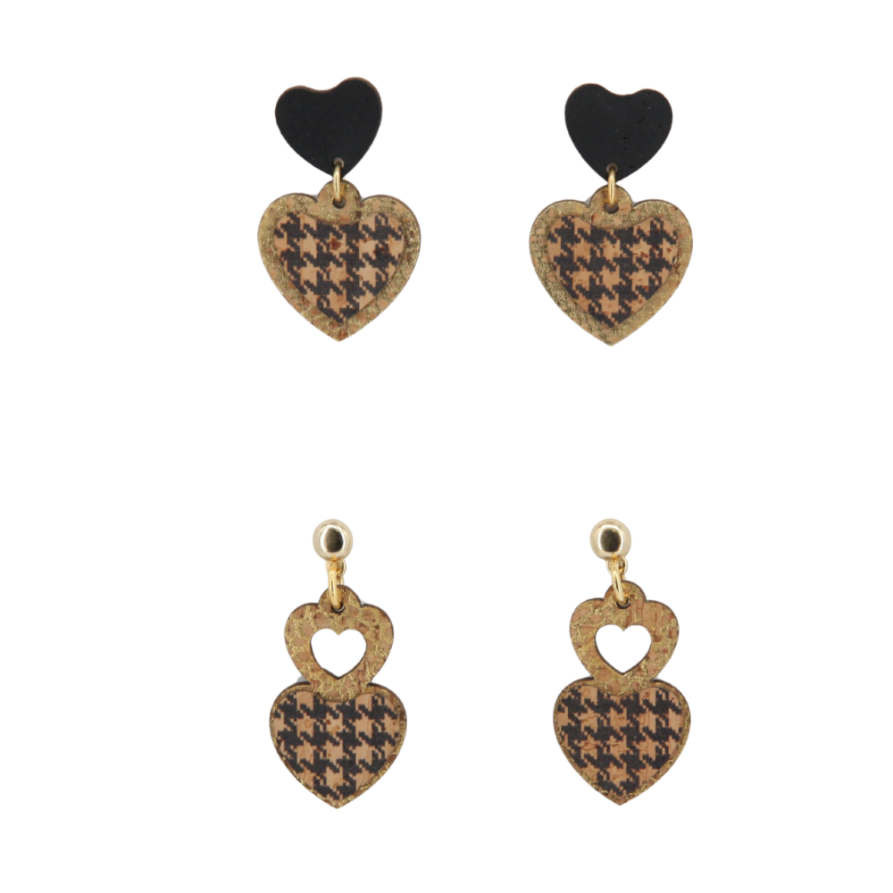 Ohrringe aus Kork * Motiv Herz gold schwarz * 2 Designs * handmade in Portugal * extrem nachhaltig * vegan * nickel- u. bleifrei