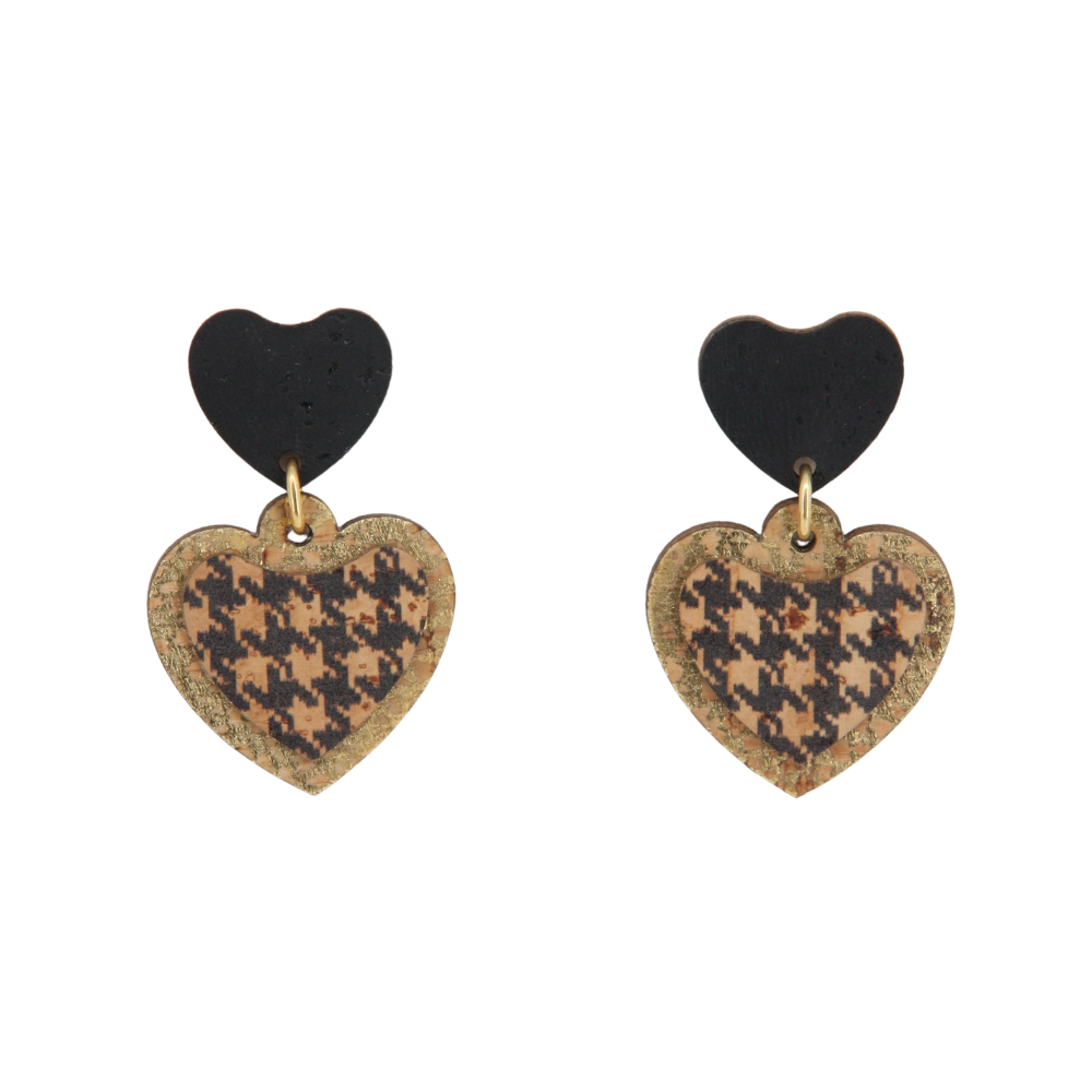 Cork earrings * Heart motif gold black * 2 designs * handmade in Portugal * extremely sustainable * vegan * nickel and lead free