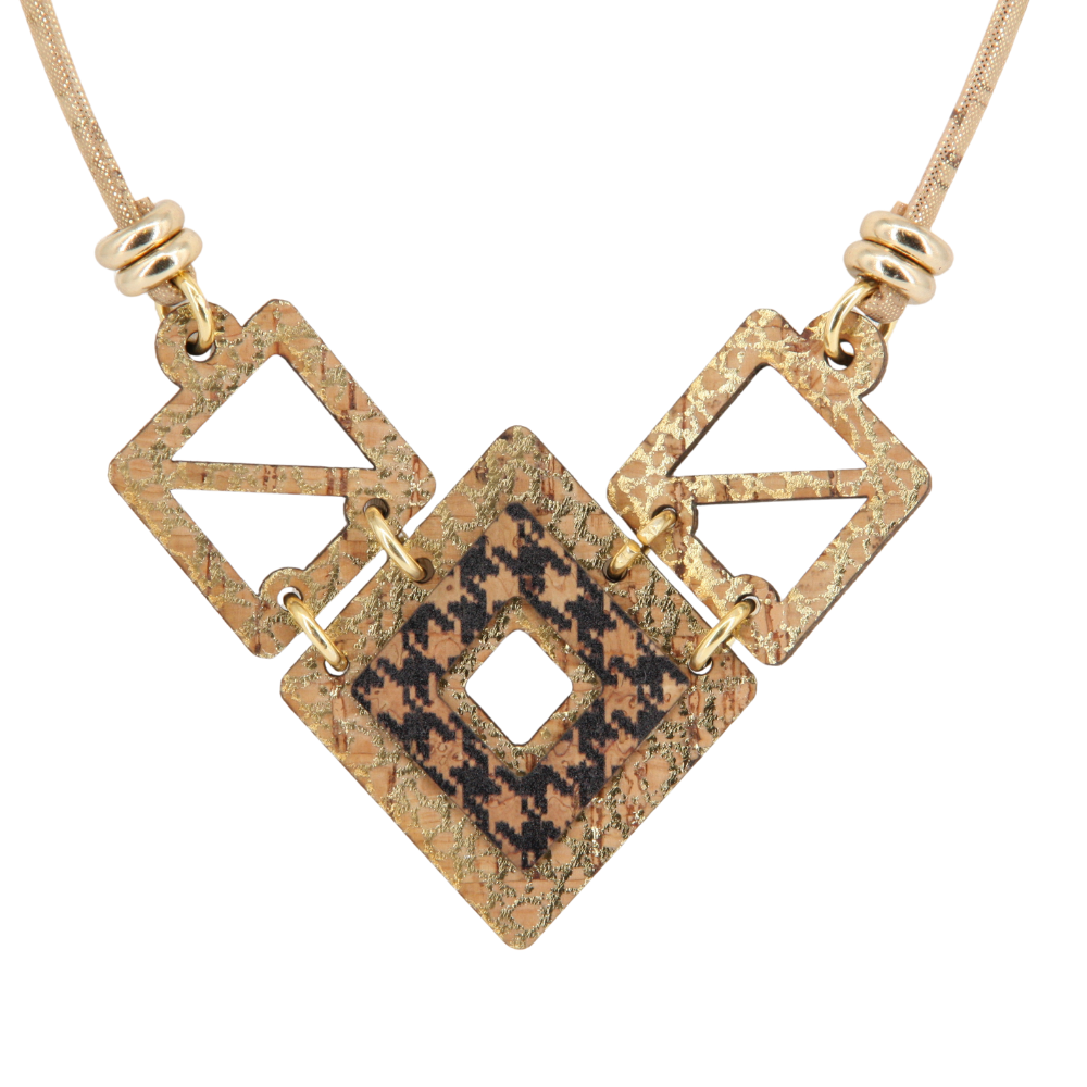 Halskette aus Kork * Motiv Raute gold schwarz * handmade in Portugal * extrem nachhaltig * vegan * nickel- u. bleifrei * Länge verstellbar