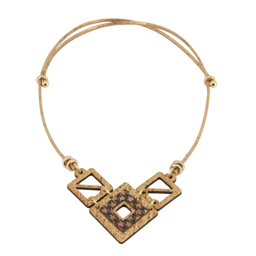 Halskette aus Kork * Motiv Raute gold schwarz * handmade in Portugal * extrem nachhaltig * vegan * nickel- u. bleifrei * Länge verstellbar