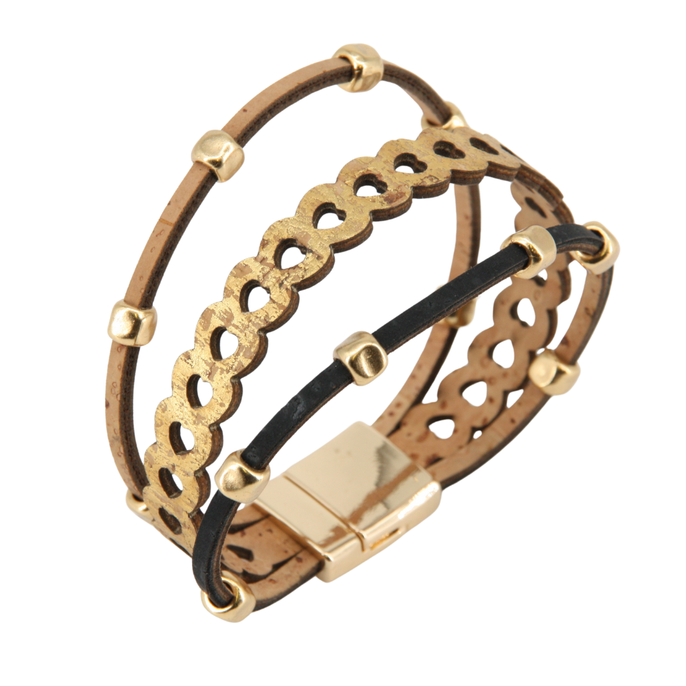 Armband aus Kork * Motiv Herz gold schwarz * handmade in Portugal * extrem nachhaltig * vegan * nickel- u. bleifrei