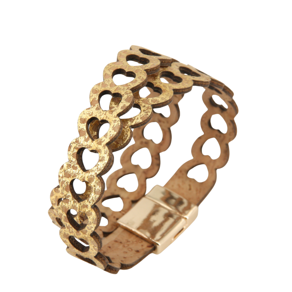 Armband aus Kork * Motiv kleine Herzen gold * handmade in Portugal * extrem nachhaltig * vegan * nickel- u. bleifrei