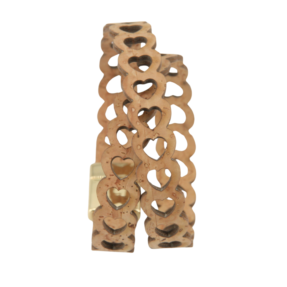 Armband aus Kork * Motiv kleine Herzen natur * handmade in Portugal * extrem nachhaltig * vegan * nickel- u. bleifrei