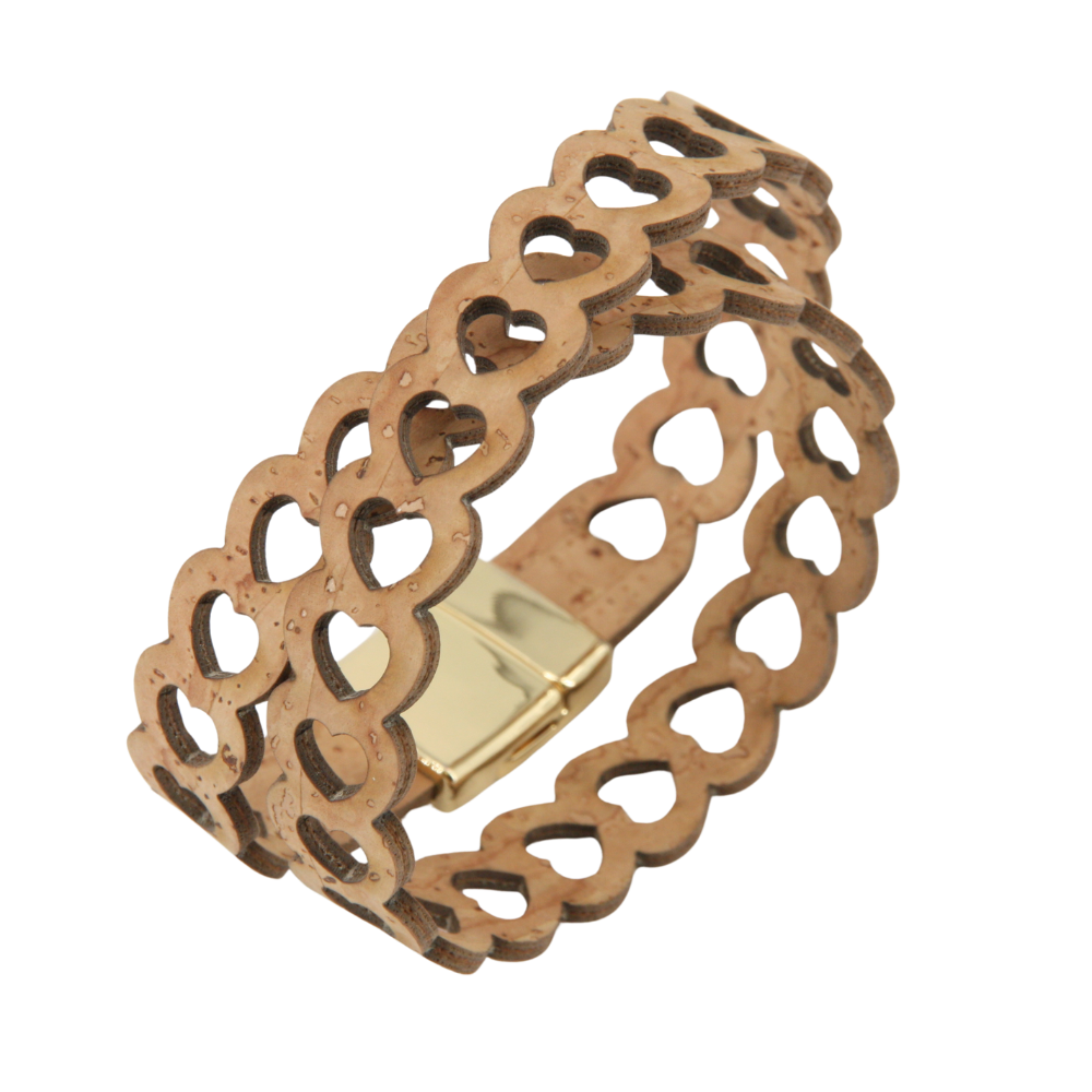 Armband aus Kork * Motiv kleine Herzen natur * handmade in Portugal * extrem nachhaltig * vegan * nickel- u. bleifrei