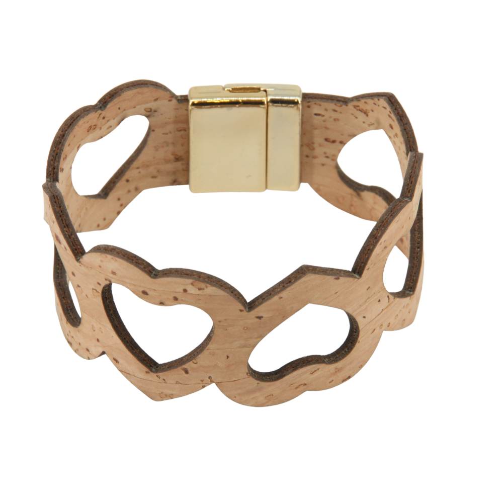 Armband aus Kork * Motiv große Herzen natur * handmade in Portugal * extrem nachhaltig * vegan * nickel- u. bleifrei